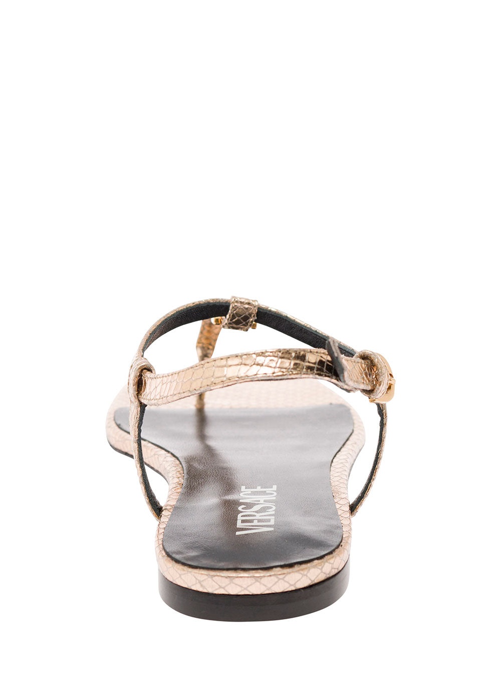 Versace Women 'Medusa '95' Gold-Colored Low Sandals With Logo Detail In Snake-Printed Leather Woman - 4