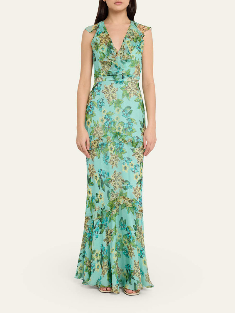 SALONI Rita Floral Sleeveless Ruffle Dress outlook
