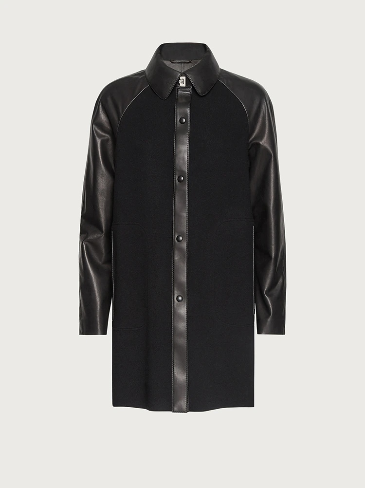 WOOL AND CASHMERE COAT WITH NAPPA ACCENTS - 1