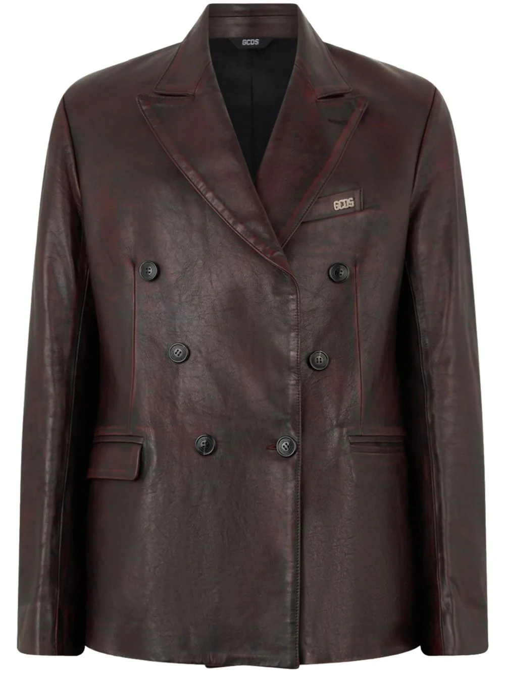 leather double-breasted blazer - 1