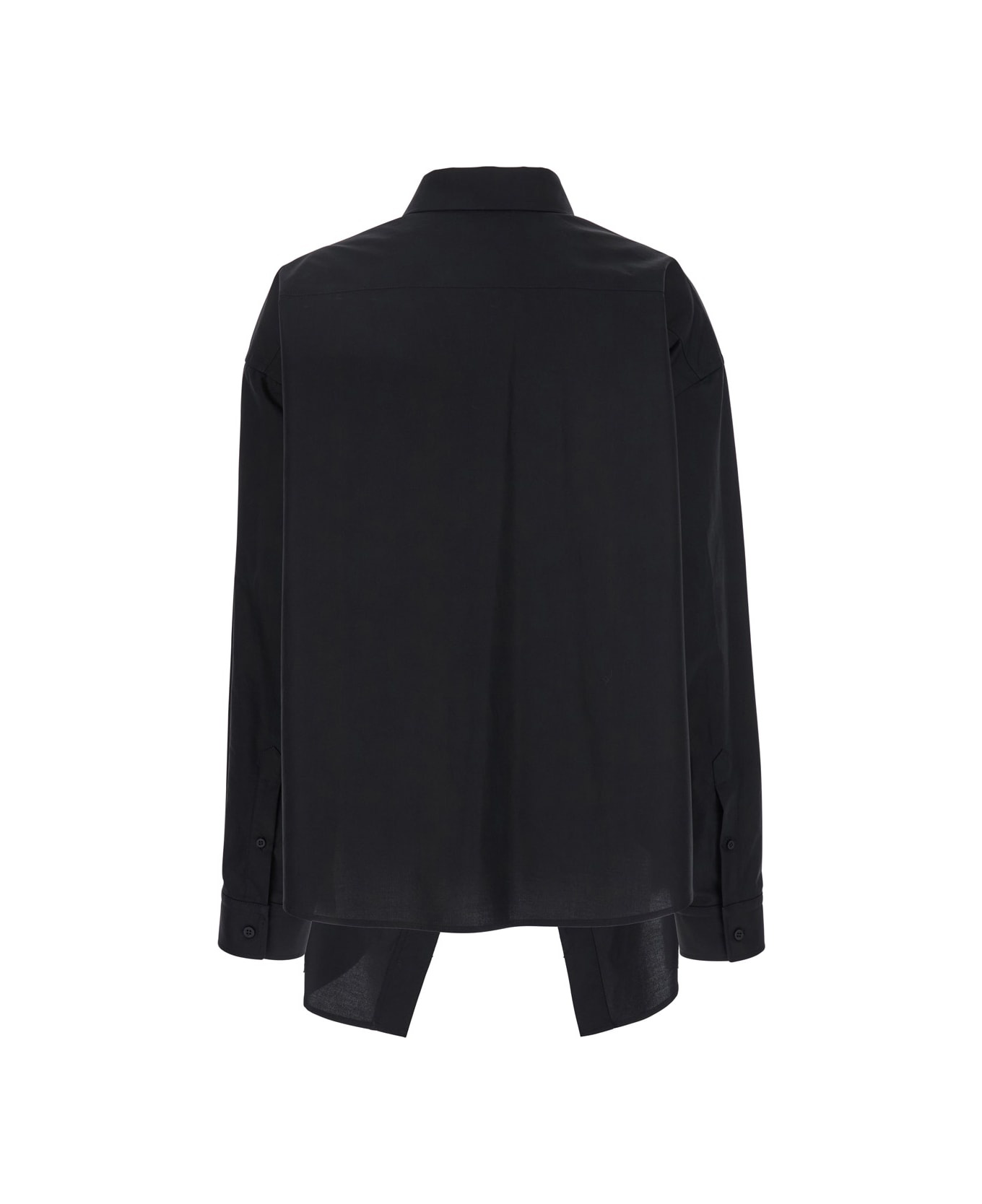 Black Shirt With Pointed Collar And Front Slit In Cotton Woman - 2