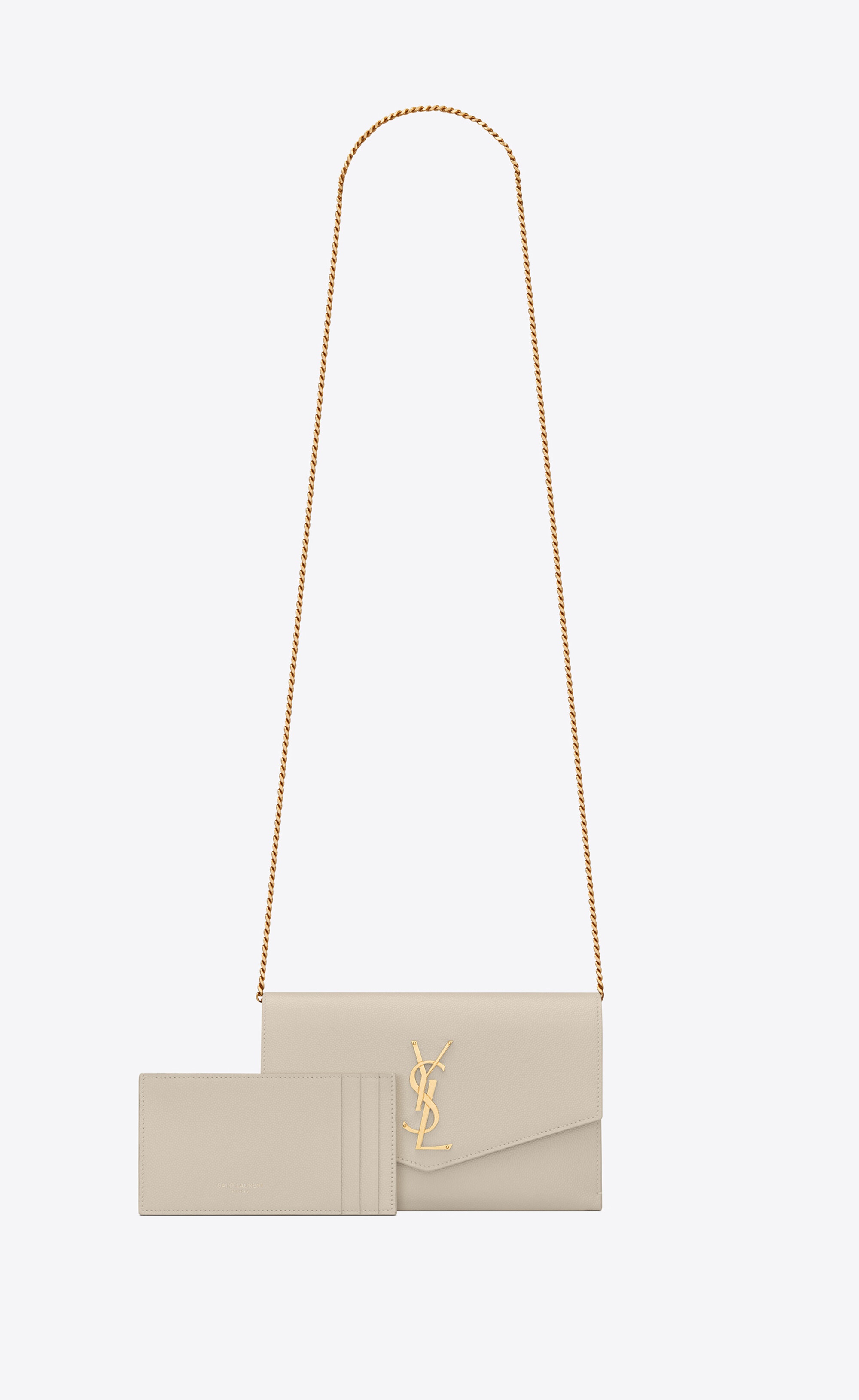 uptown chain wallet in grain de poudre embossed leather - 3