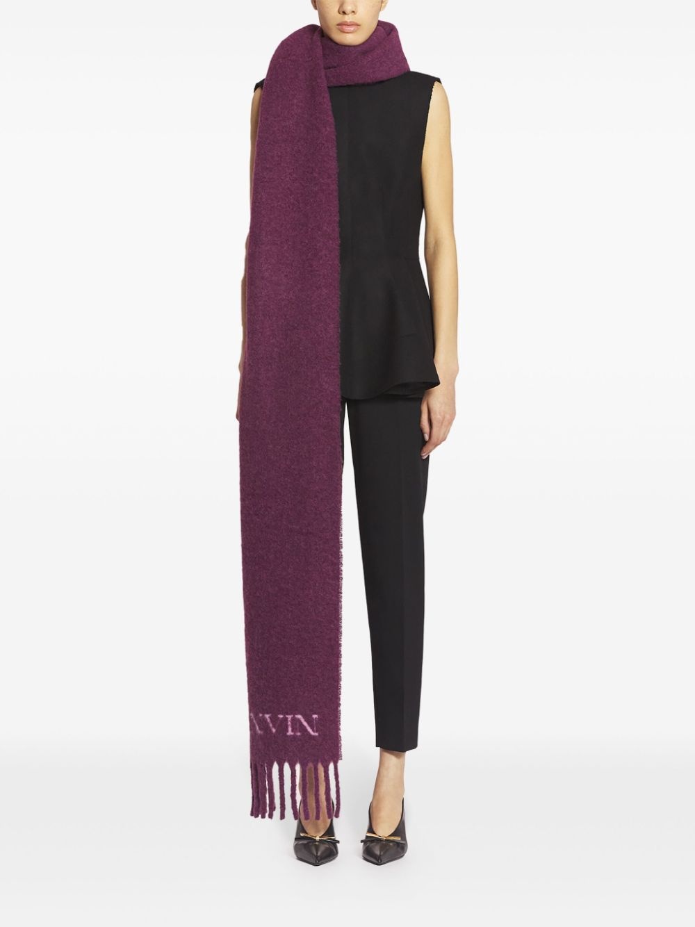 jacquard logo motif fringed scarf - 6