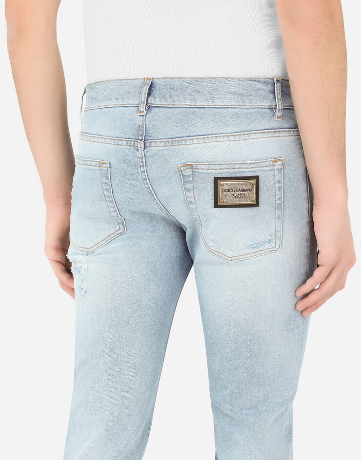 Light blue skinny stretch jeans with rips - 5