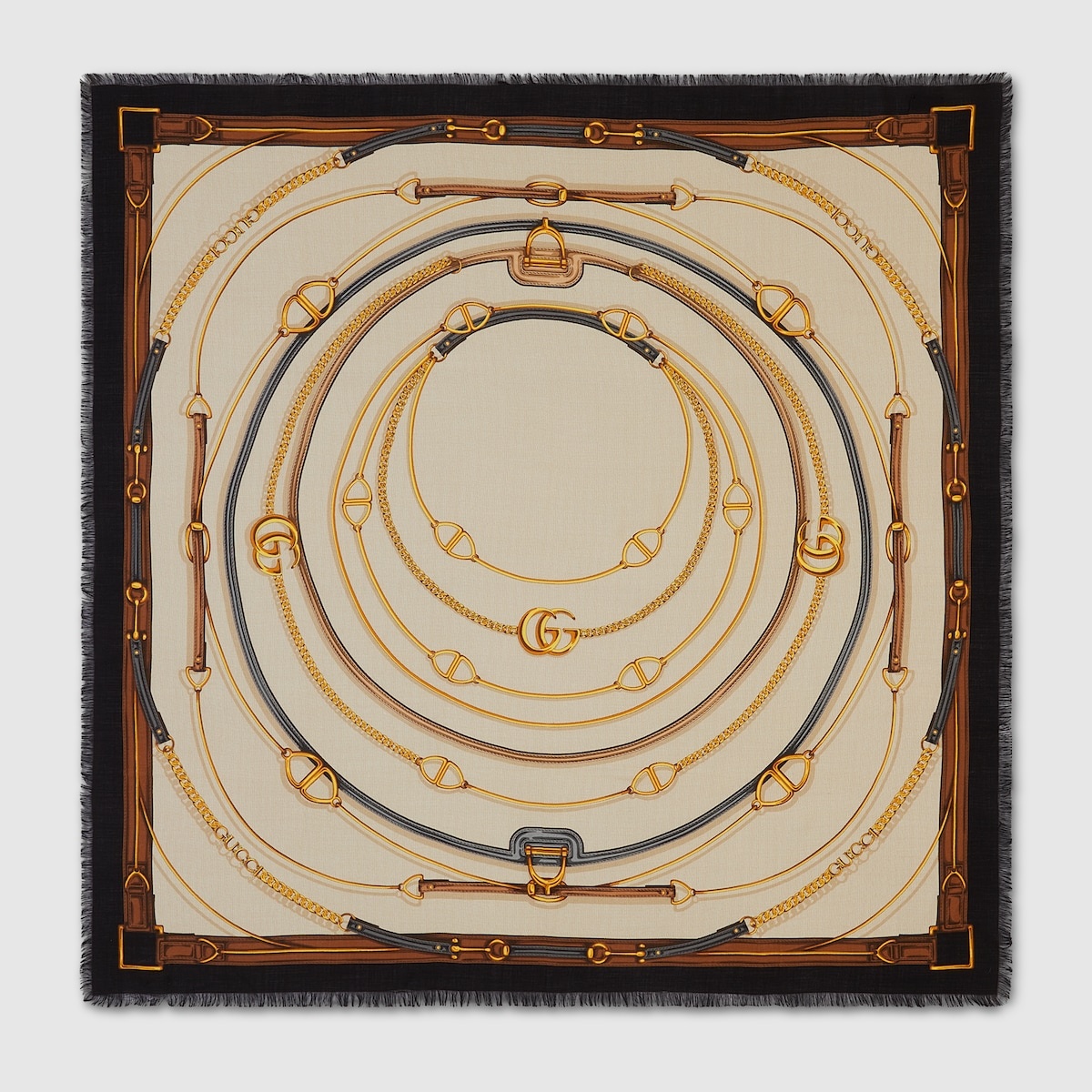 GG belt print cashmere silk shawl - 1