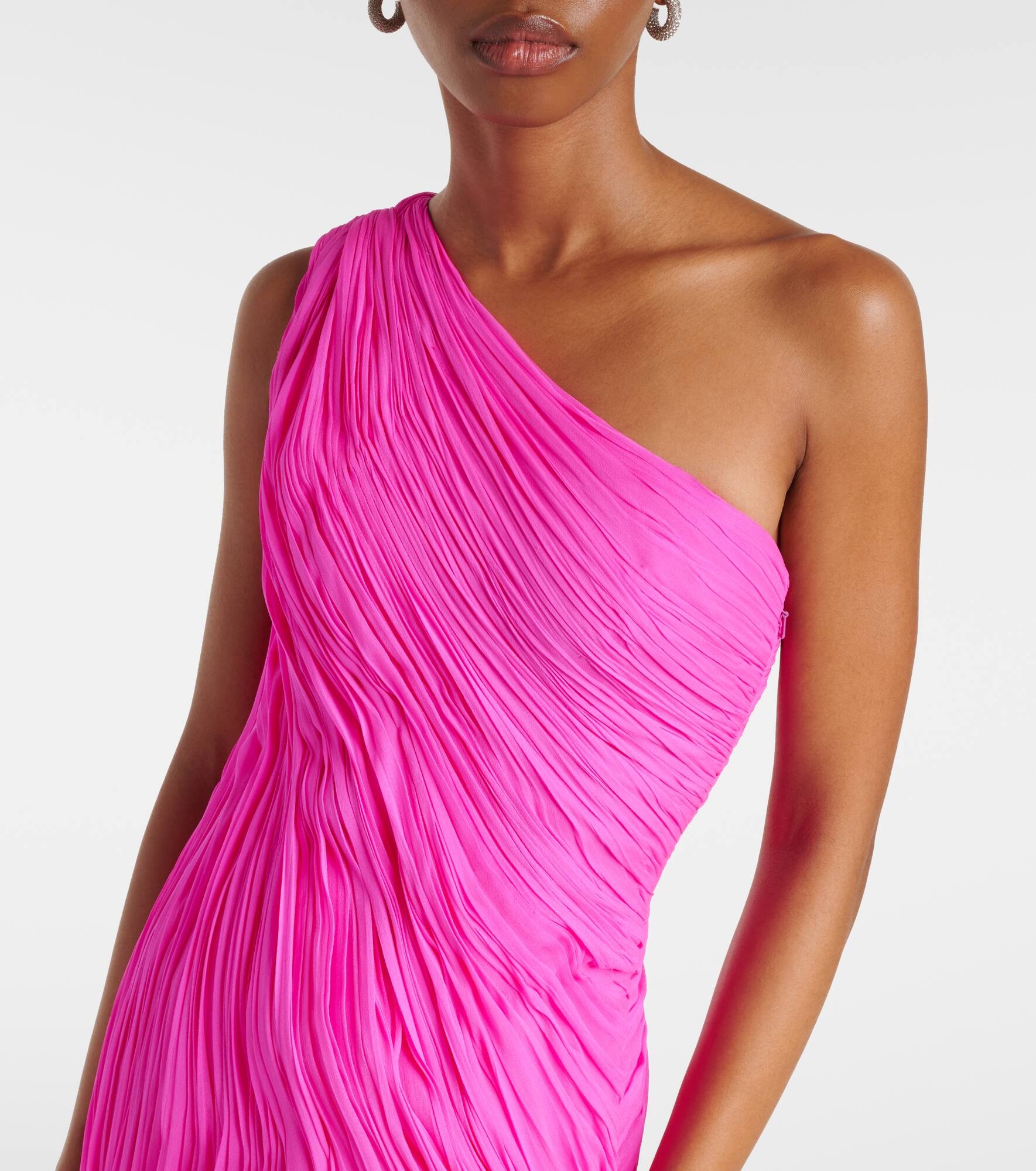 Pleated silk georgette chiffon gown - 4