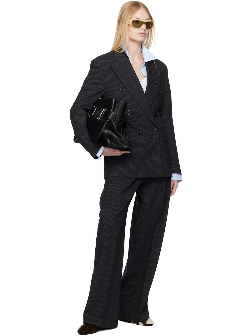 Black Tailored Pinstripe Trousers - 4
