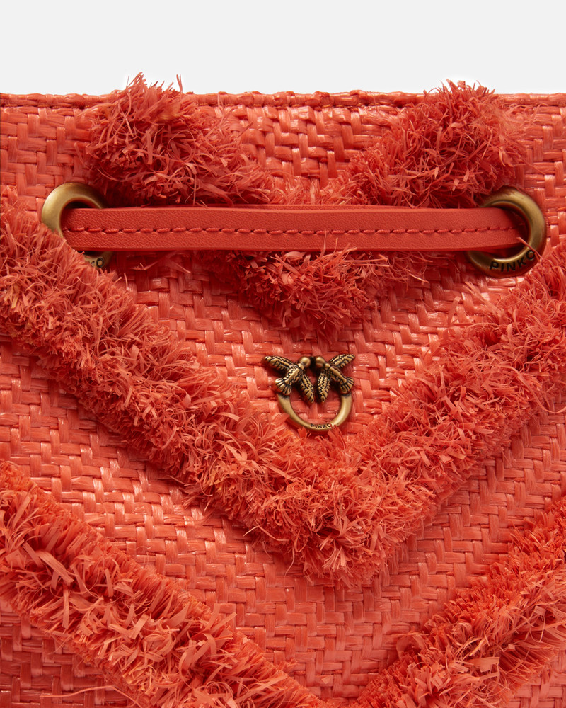 SMALL BUCKET BAG IN FRAYED RAFFIA 3