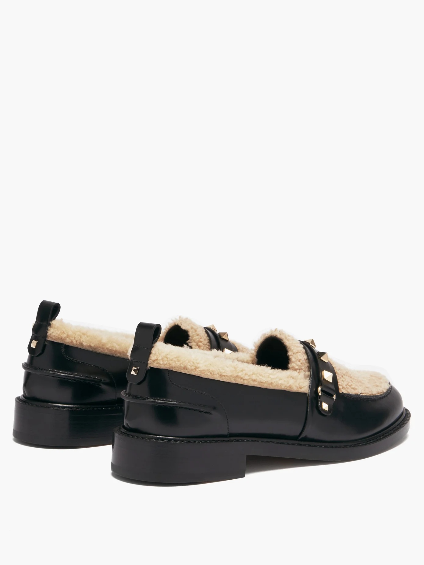 Rockstud shearling-trimmed leather penny loafers - 4