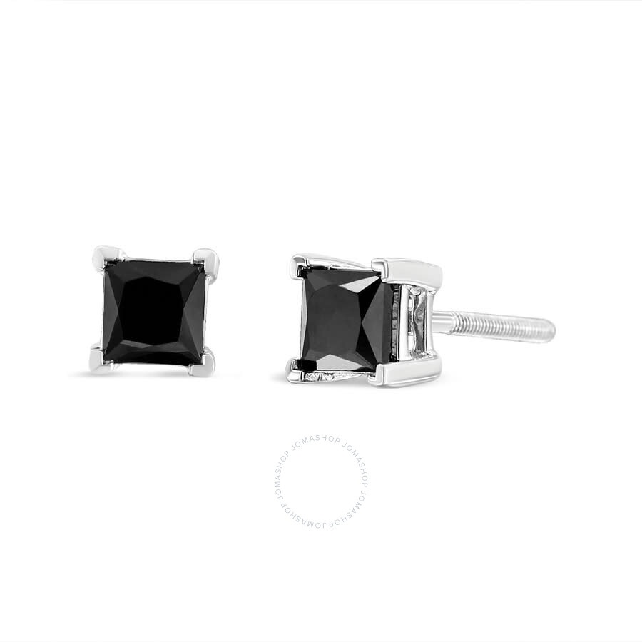 Haus Of Brilliance - Haus of Brilliance .925 Sterling Silver 1 cttw Black Diamond Screw-Back 4-Prong Classic Stud Earring - 2