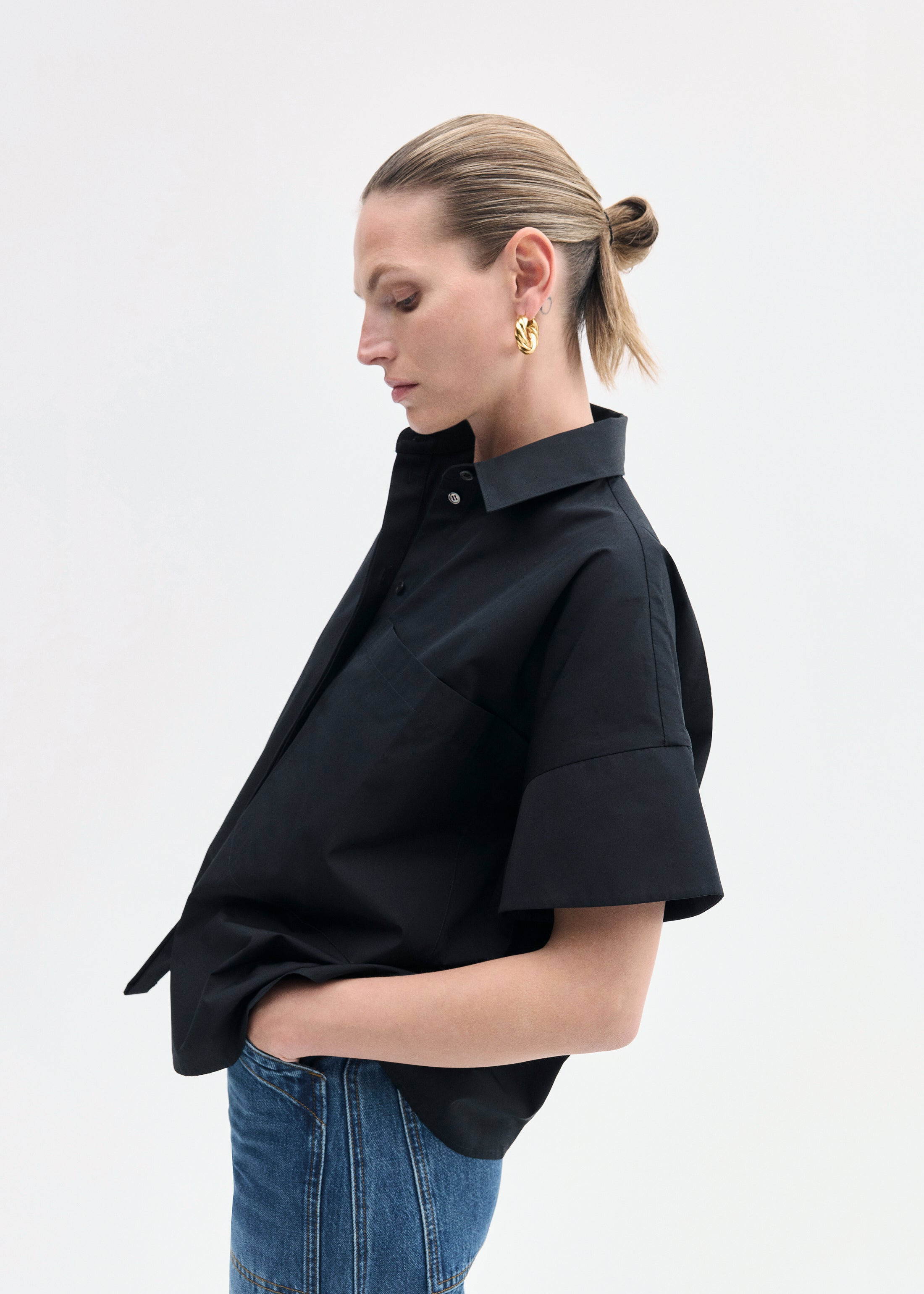 Boxy Short Sleeve Shirt in Cotton Poplin - 3