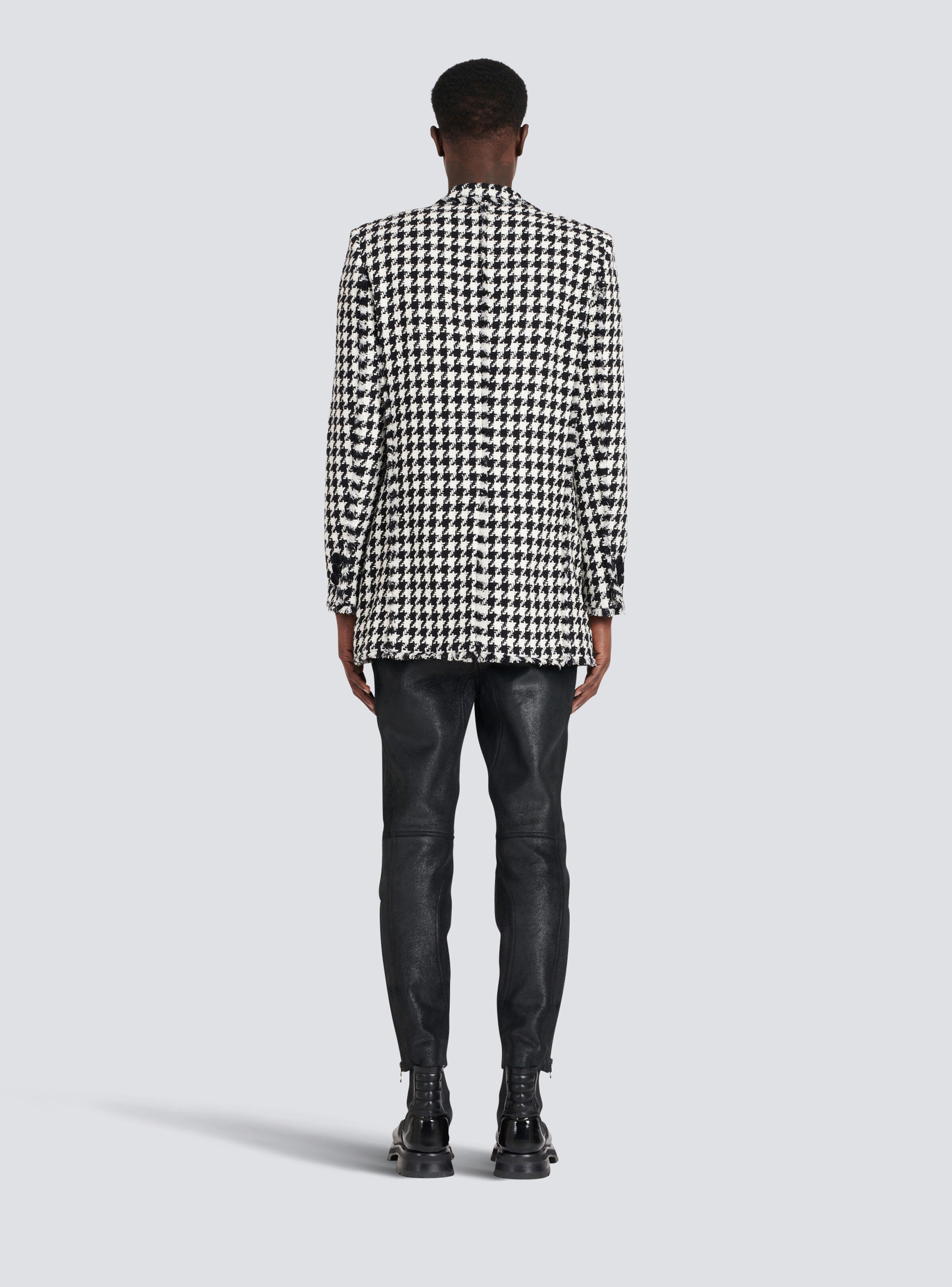 Houndstooth print tweed blazer with Balmain badge - 4