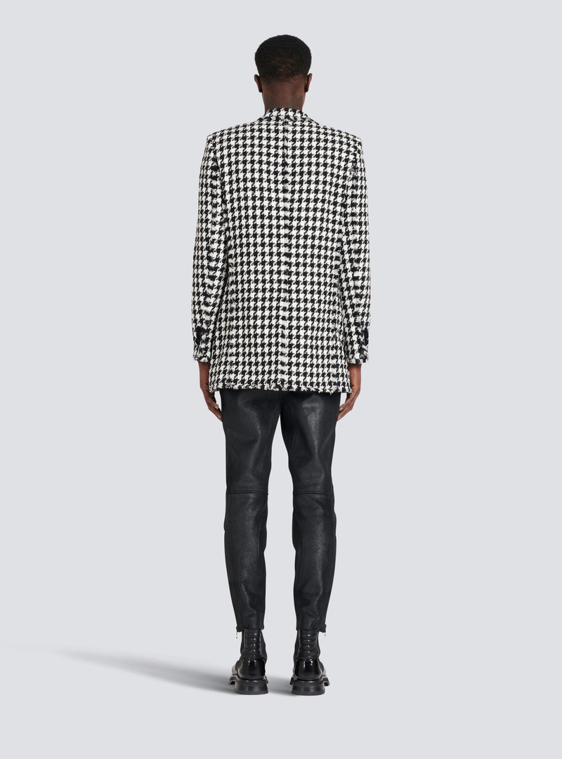 Houndstooth print tweed blazer with Balmain badge 4