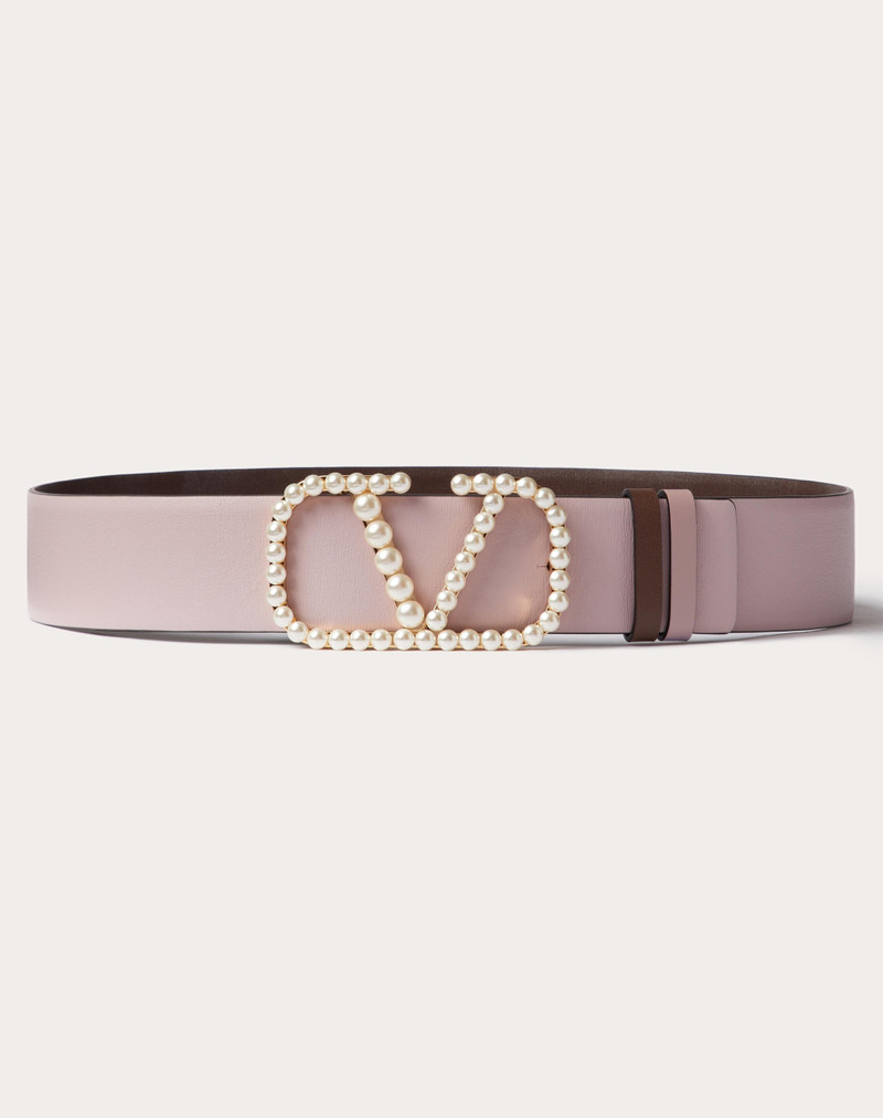 VLOGO SIGNATURE REVERSIBLE BELT IN SHINY CALFSKIN WITH PEARLS 40 MM 1
