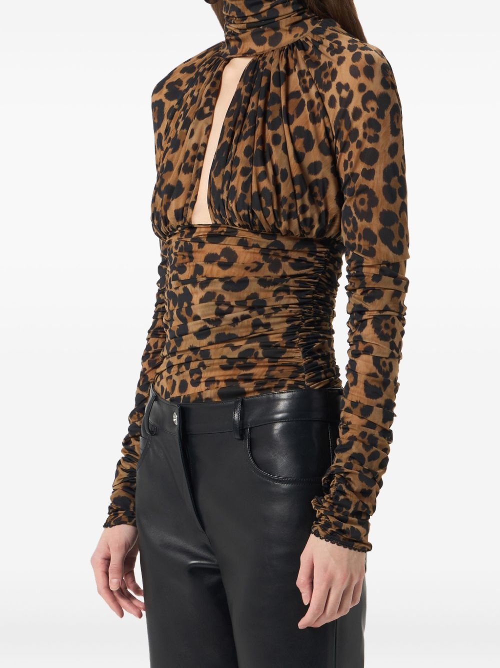leopard-print ruched bodysuit - 4