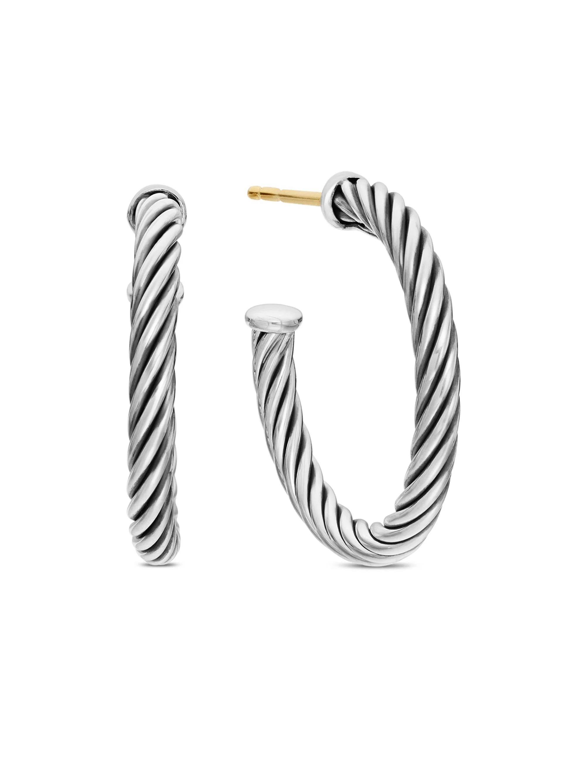 Women's Cable Hoop Earrings in Sterling Silver, 3/4in - Silver - 1