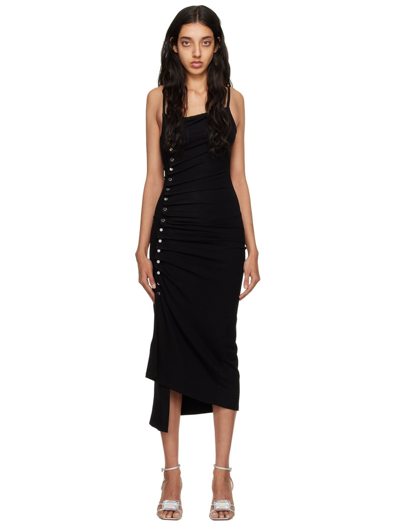 Black Gathered Midi Dress - 1