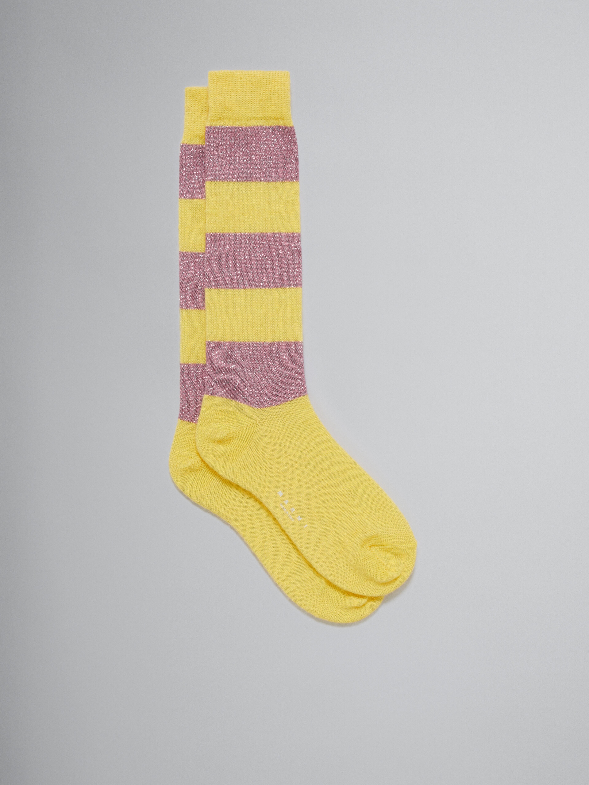 YELLOW MOHAIR-COTTON SOCKS WITH LUREX STRIPES - 1