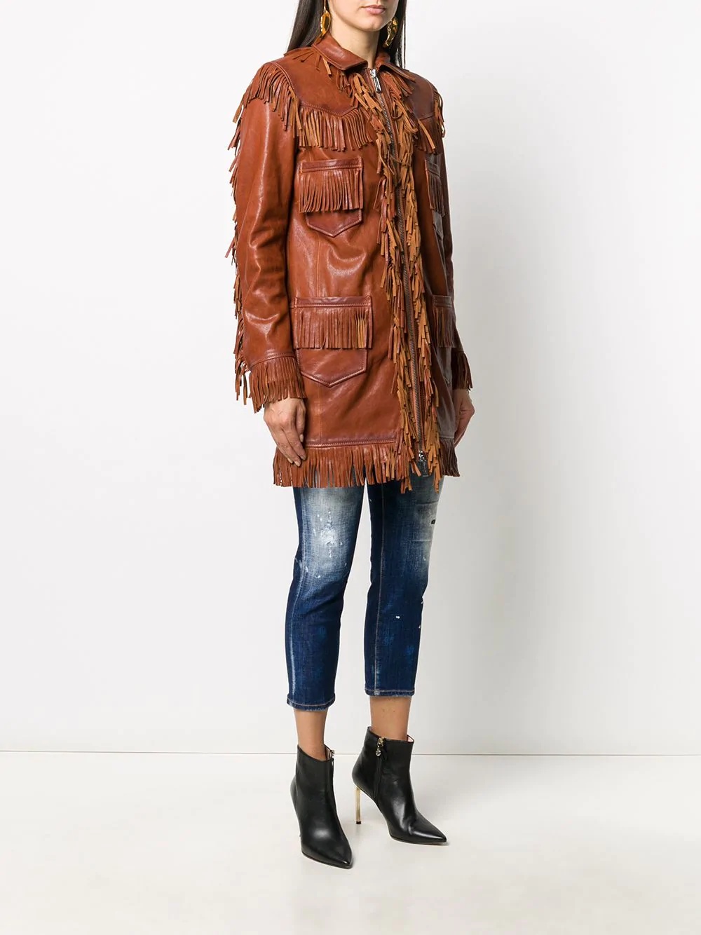 fringed leather coat - 3