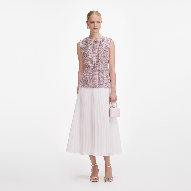 Pink Boucle Chiffon Midi Dress 1