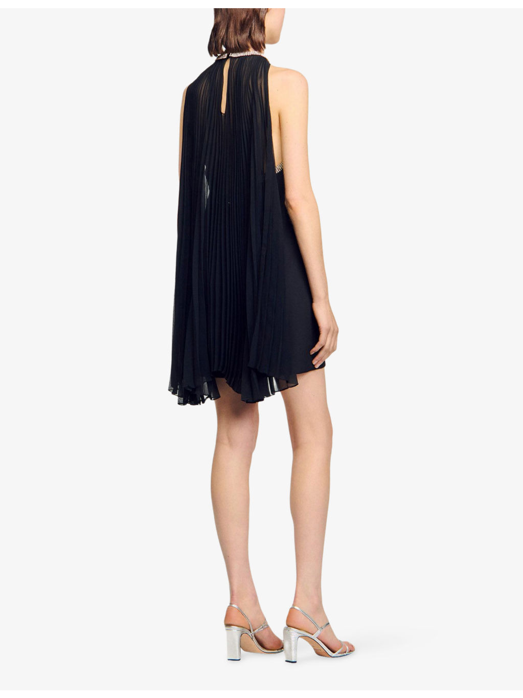 Rhinestone-Embellished Cape Woven Mini Dress - 4