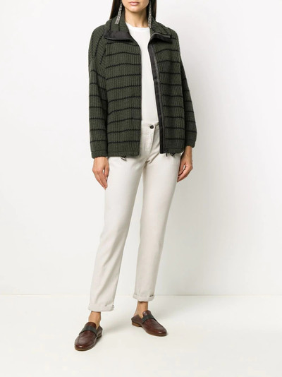 Brunello Cucinelli striped ribbed knit cardigan outlook