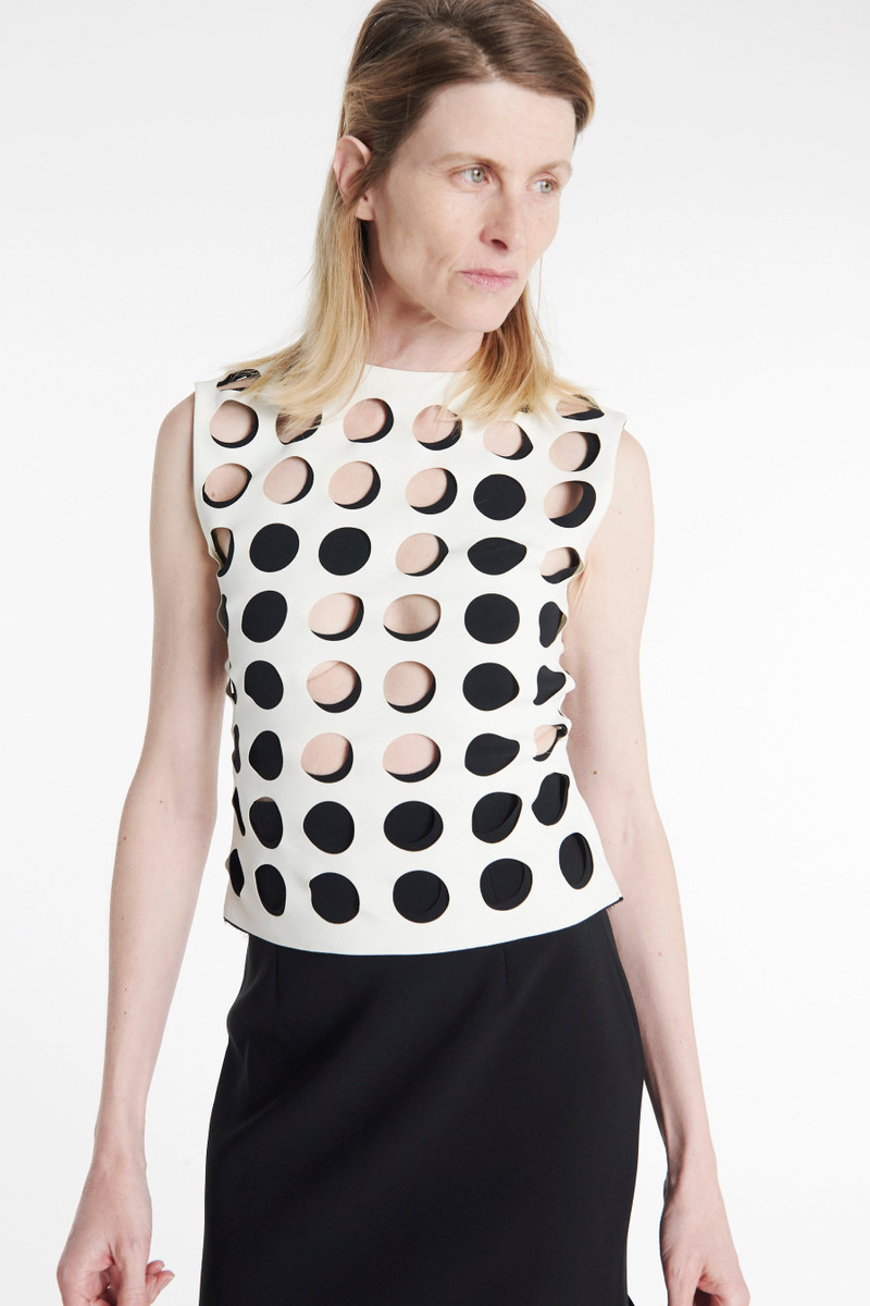 TOP WITH LAYERED CIRCULAR CUTOUTS WHITE BLACK 2