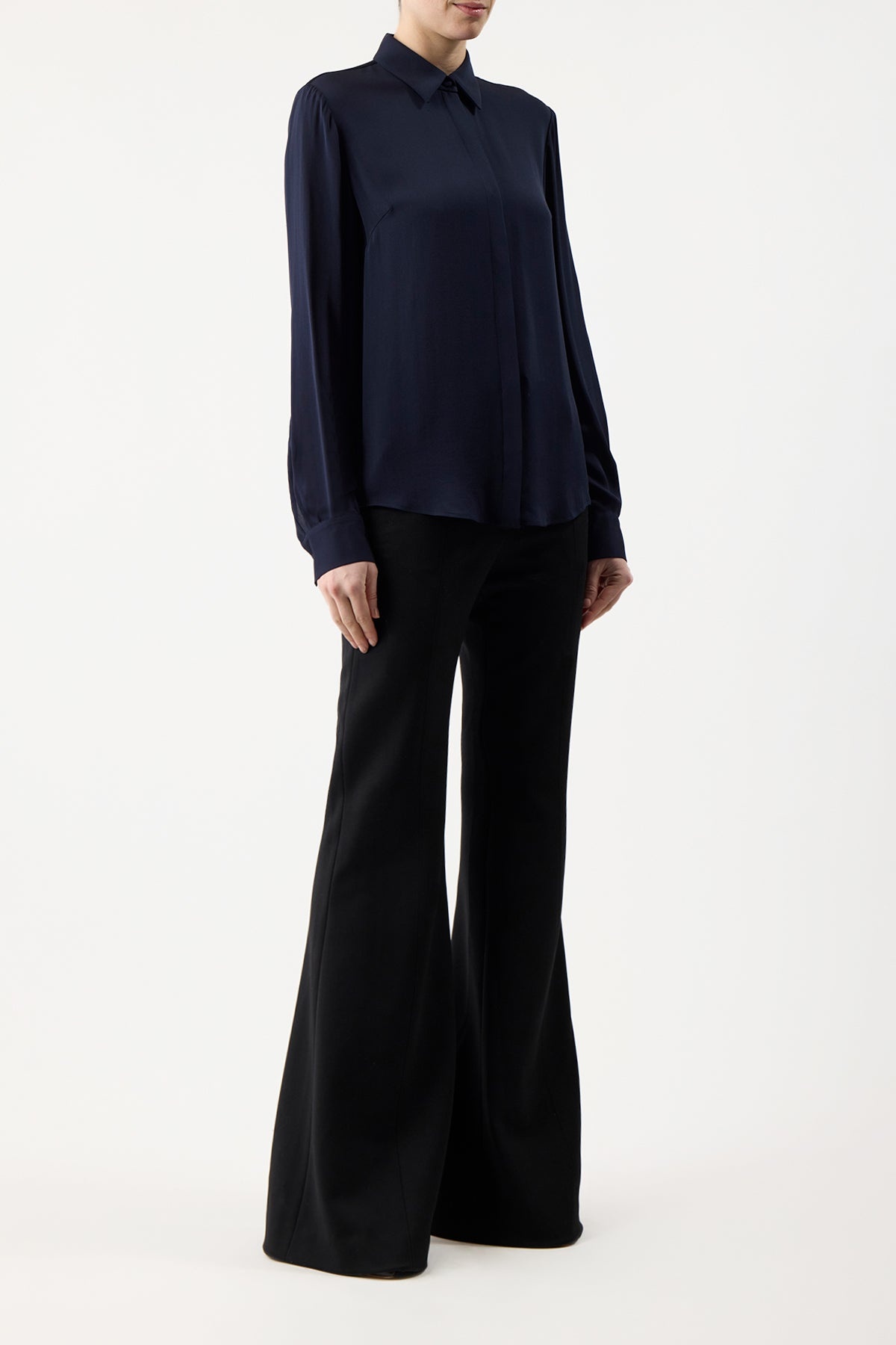 Henri Blouse in Dark Navy Silk Cashmere - 3