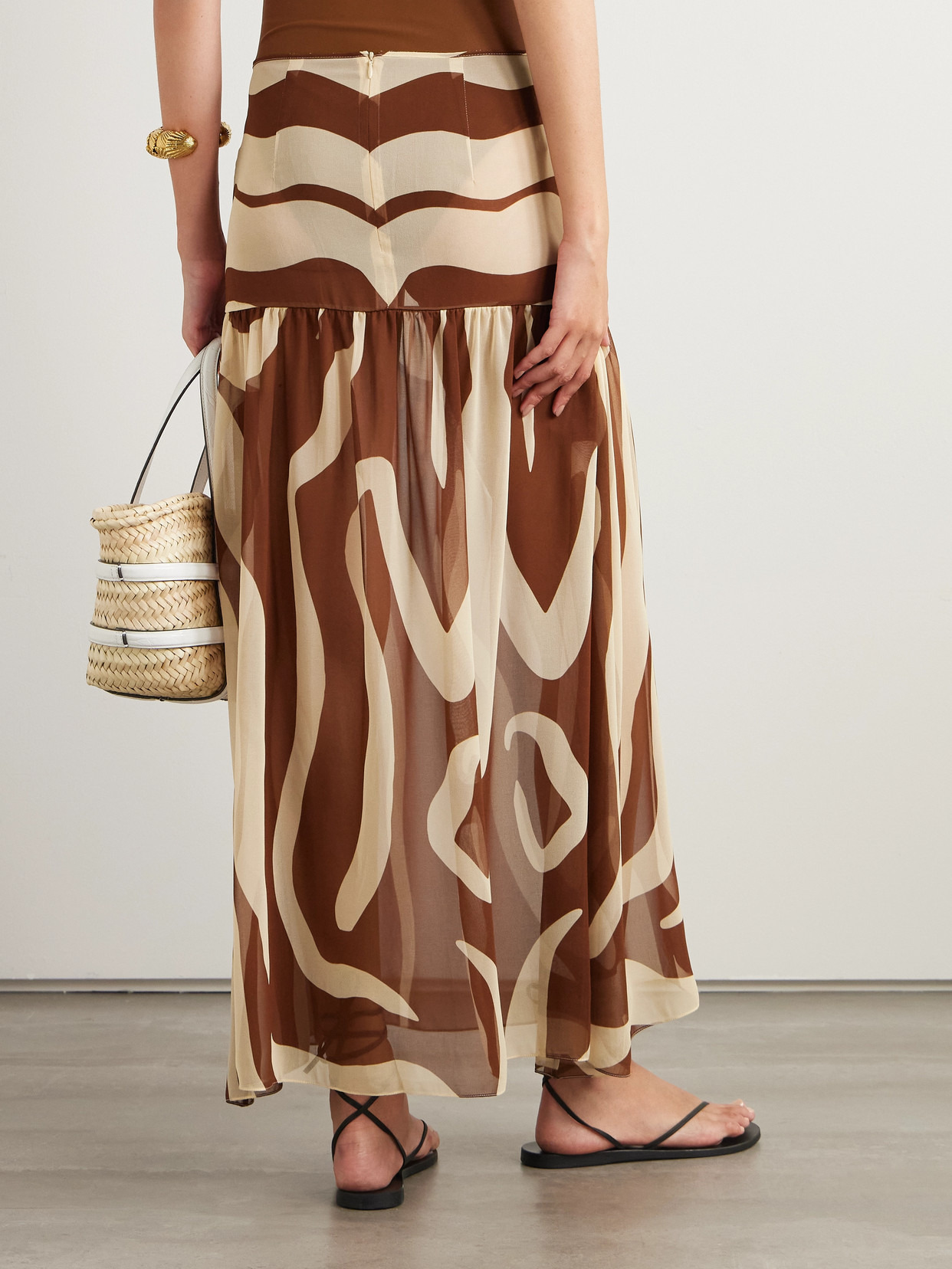 Bohemia Gathered Printed Recycled-chiffon Maxi Skirt - 3