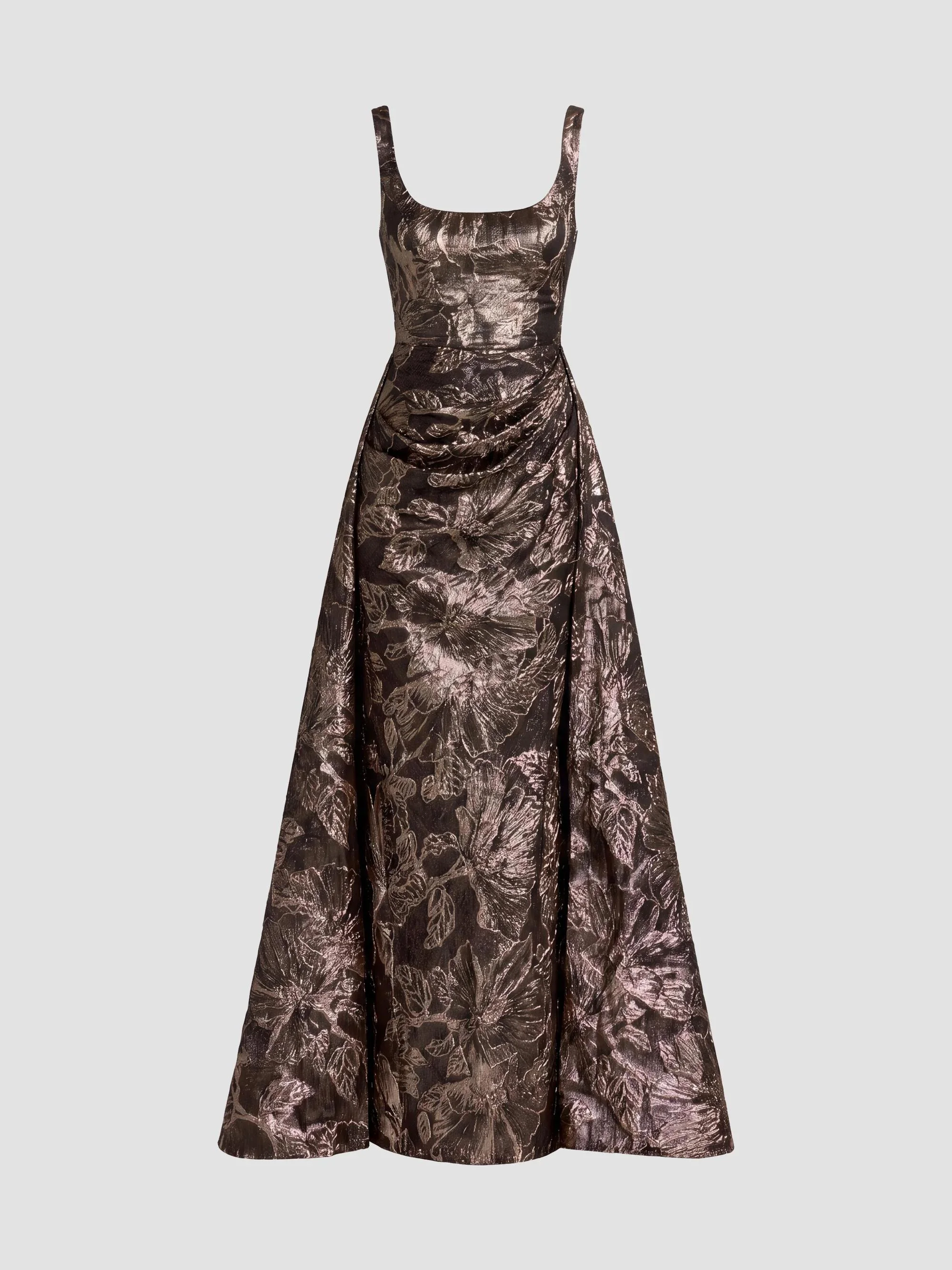 Women's Brocade Overskirt Floor-Length Gown - Bronze - 1