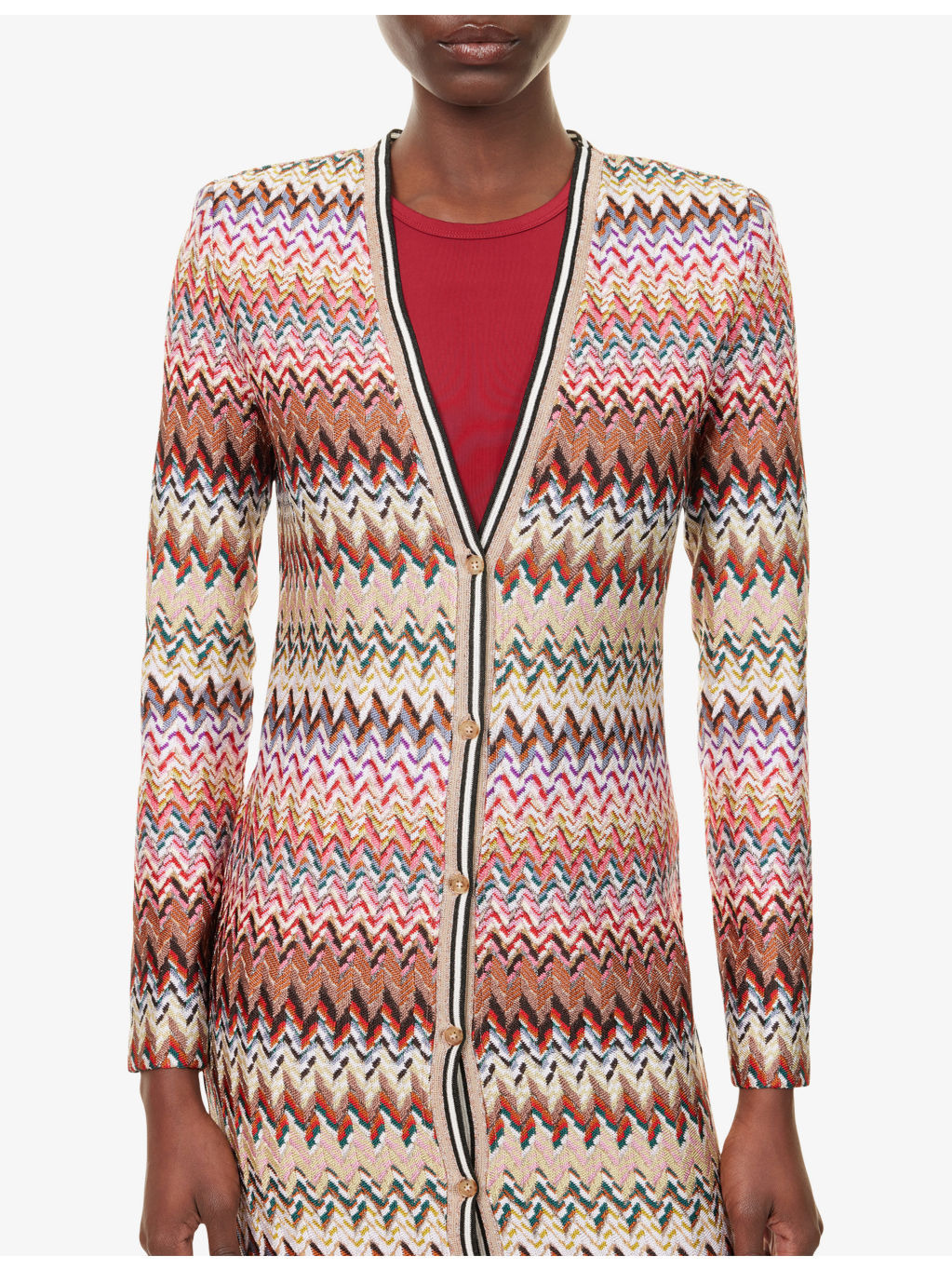 Chevron Metallic-Knit Long Cardigan - 5