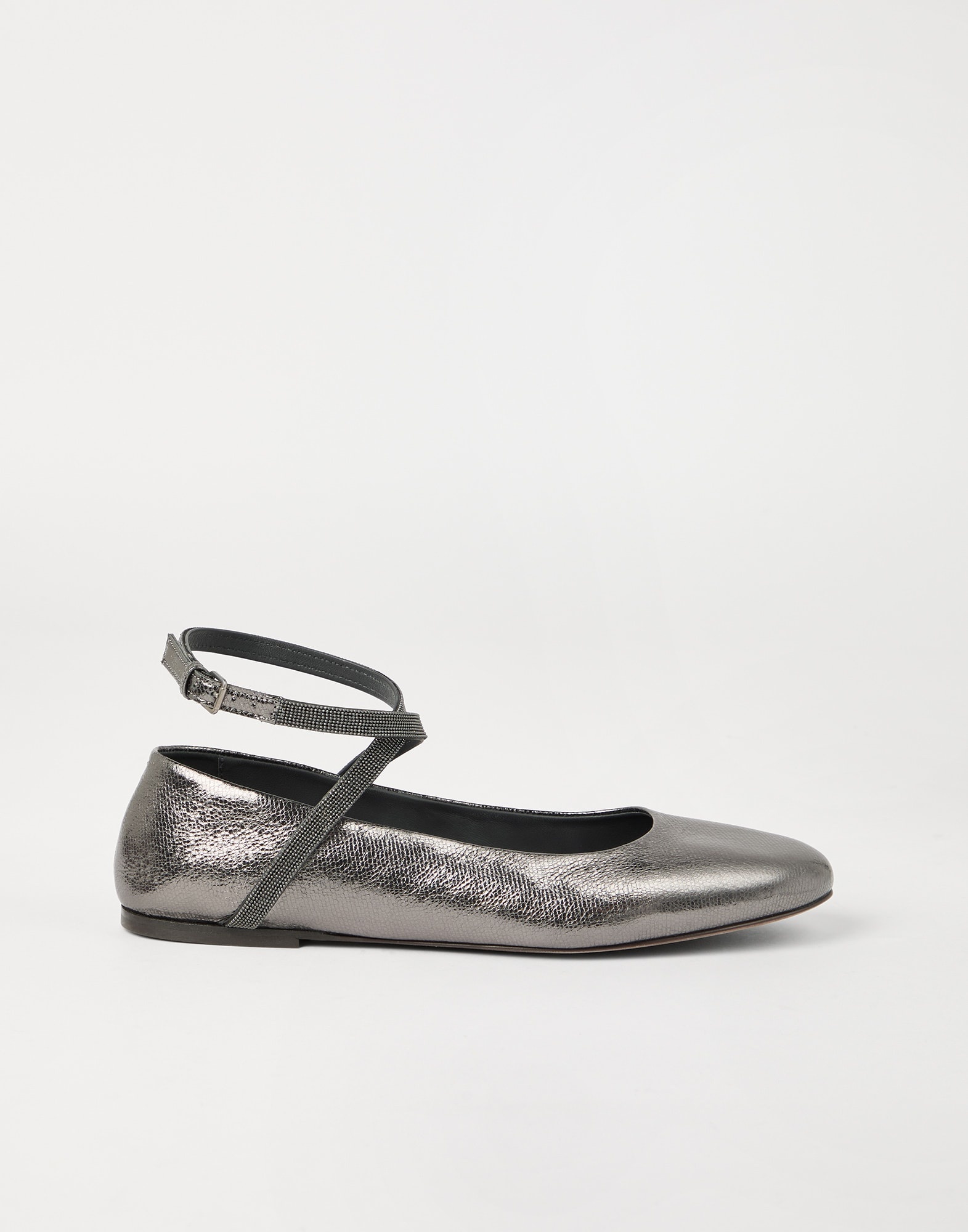 Lamé grained calfskin flats with precious strap - 5