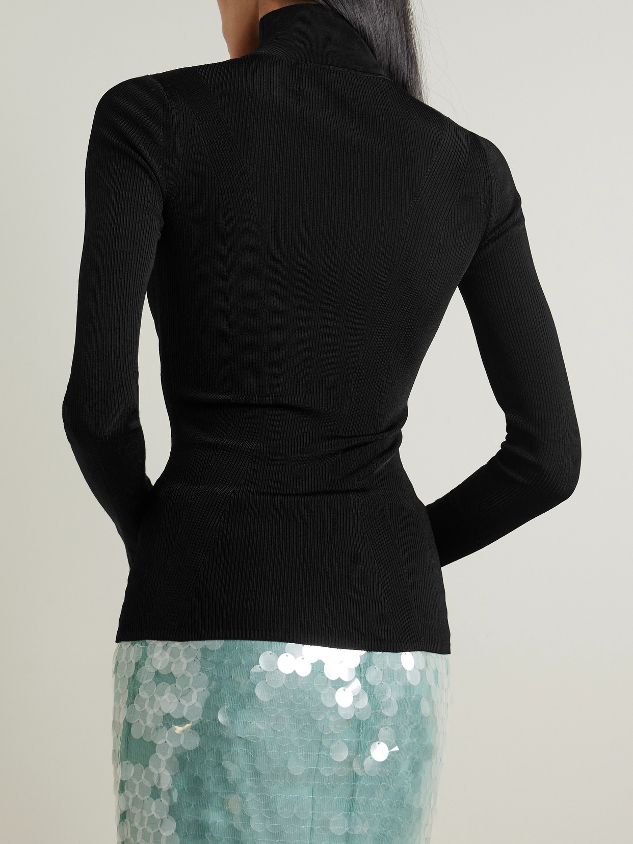Polaris Paneled Ribbed-knit Turtleneck Top - 3