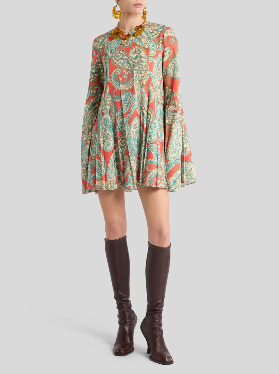 STRETCH SABLE MINI DRESS WITH PAISLEY MOTIF - 3