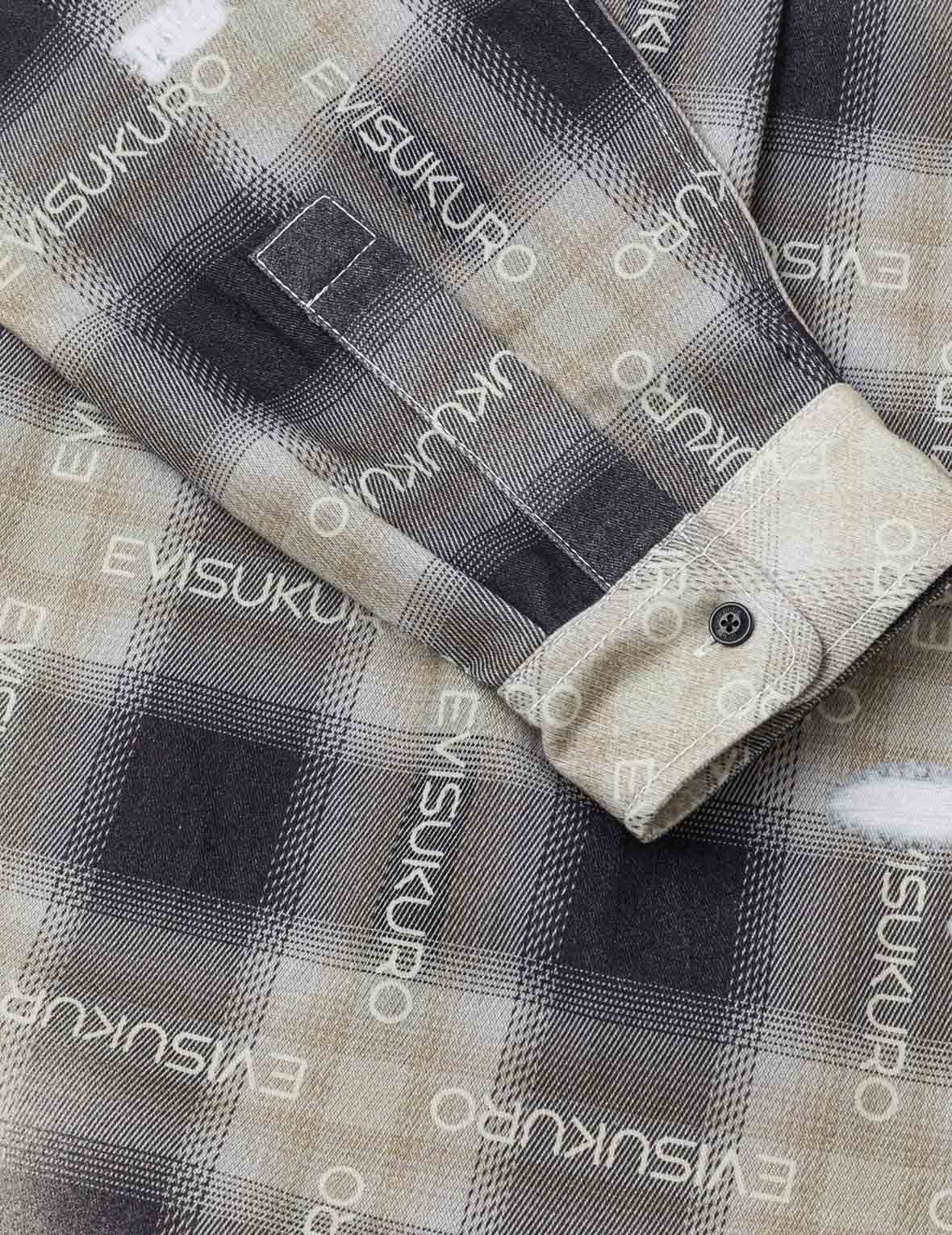 Allover Logo Print Distressed Oversized Check Shirt - 10