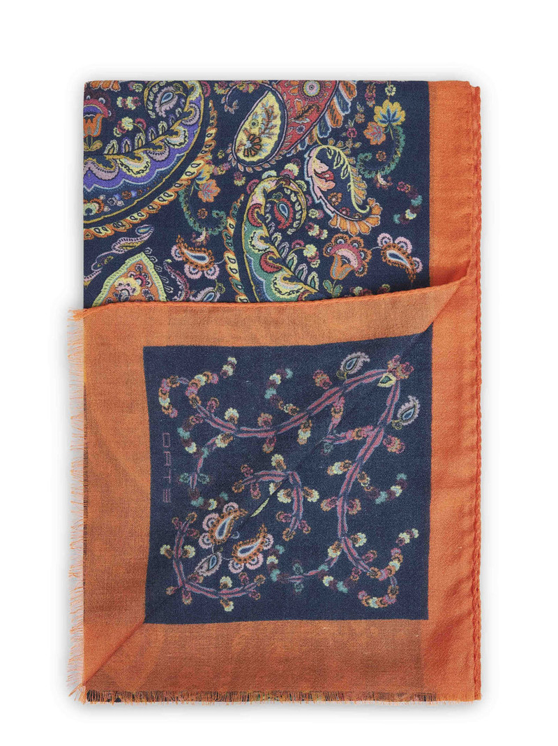 Etro Blue cashmere blend Paisley-pattern scarf outlook