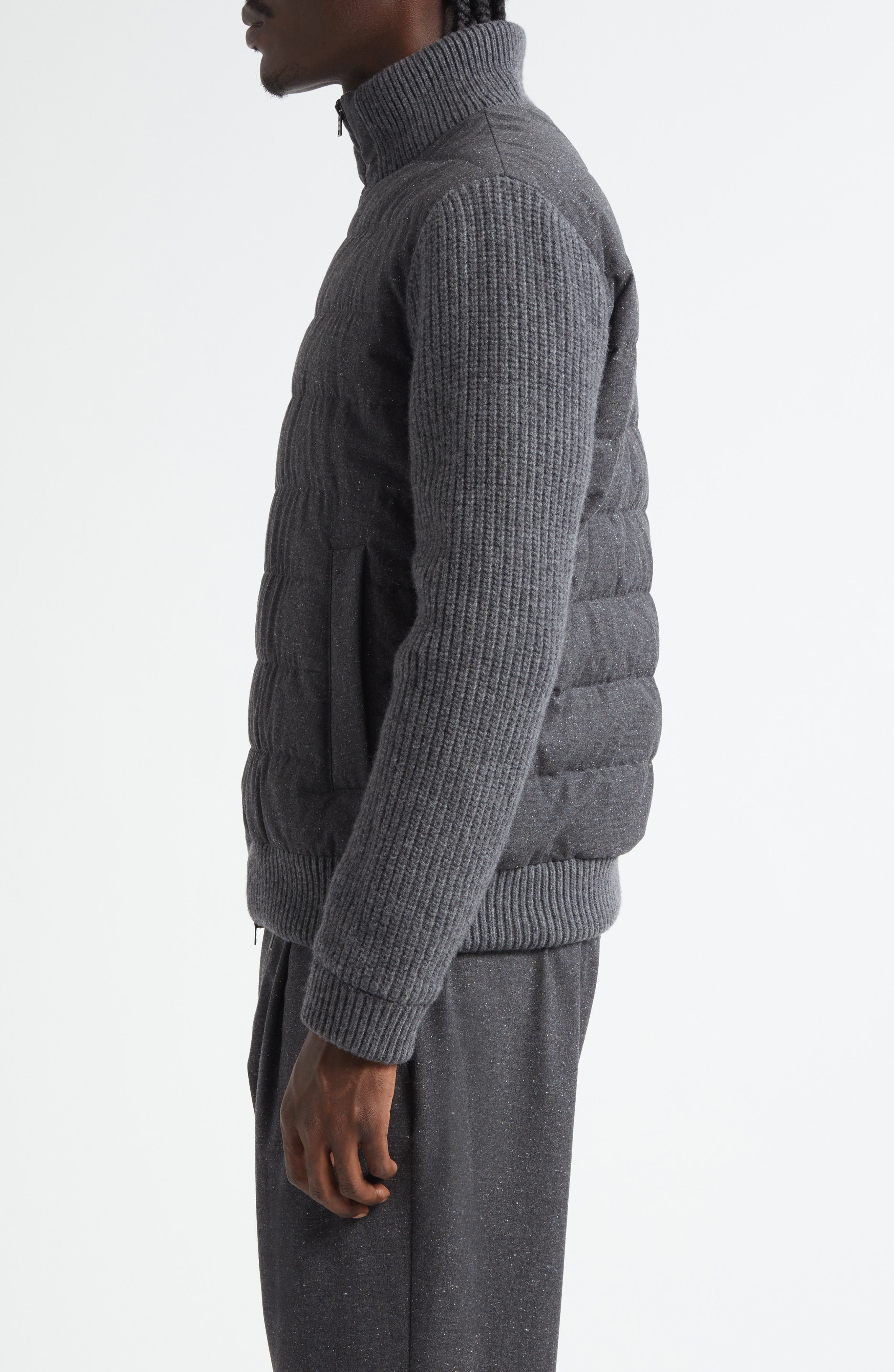Herno Mixed Media Quilted Wool Blend Knickerbocker Jacket in Charcoal at Nordstrom - 4