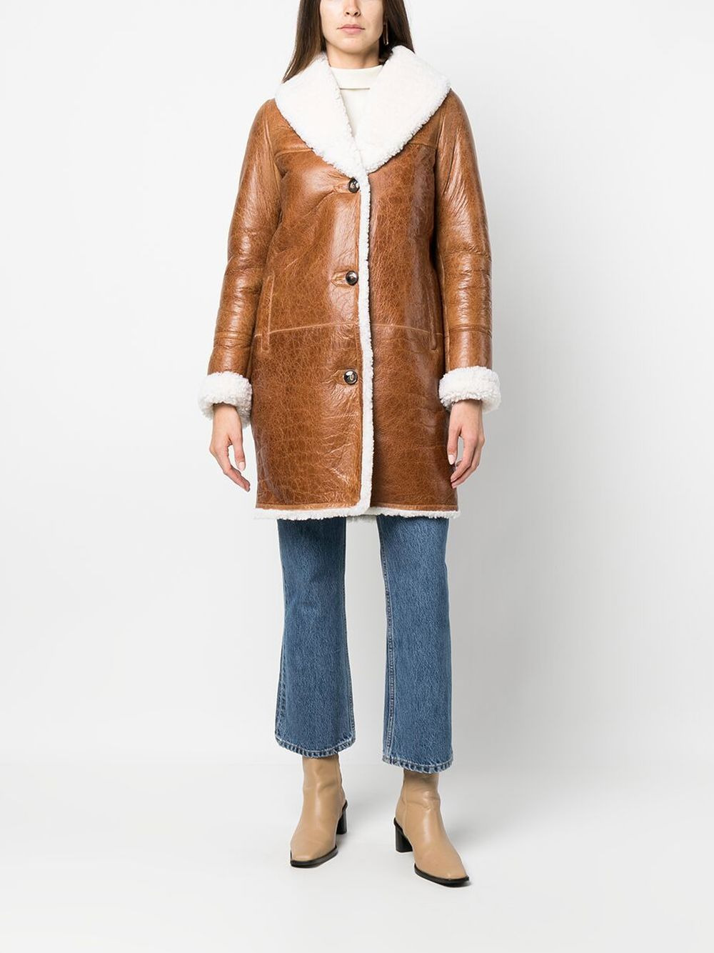 belted-waist lambskin coat - 6