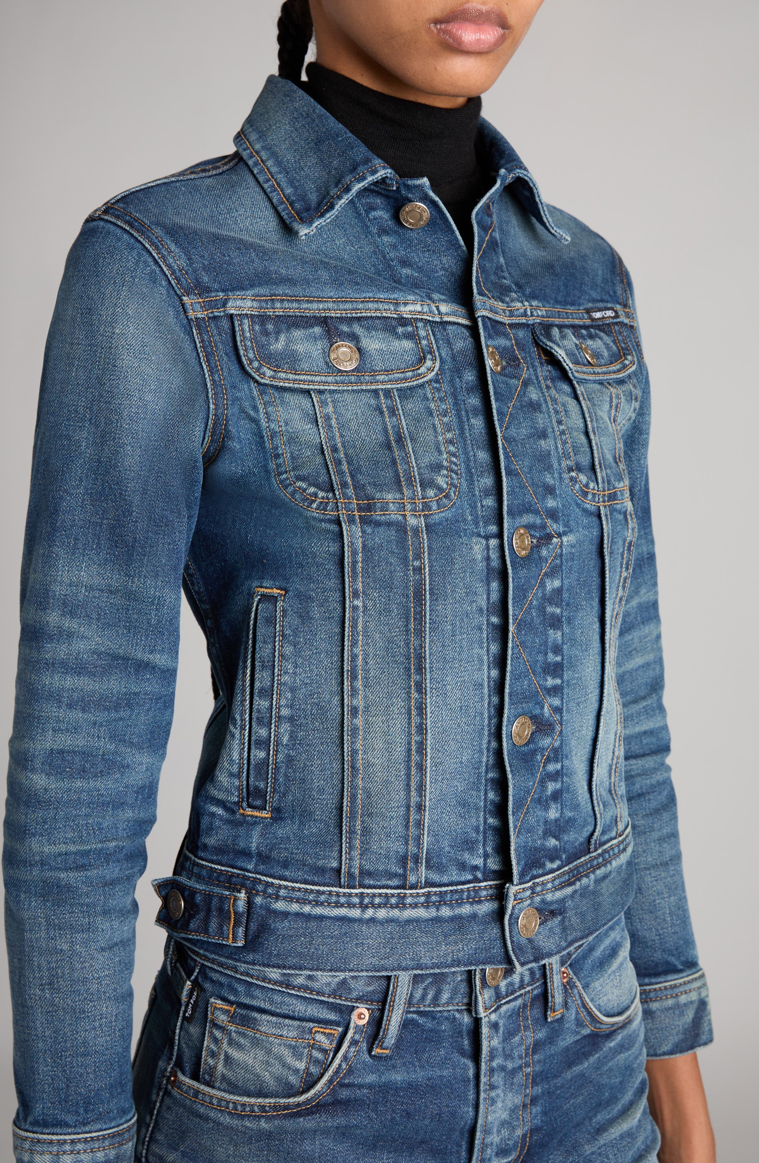 TOM FORD Comfort Crop Stonewash Denim Jacket in Mid Blue at Nordstrom - 5