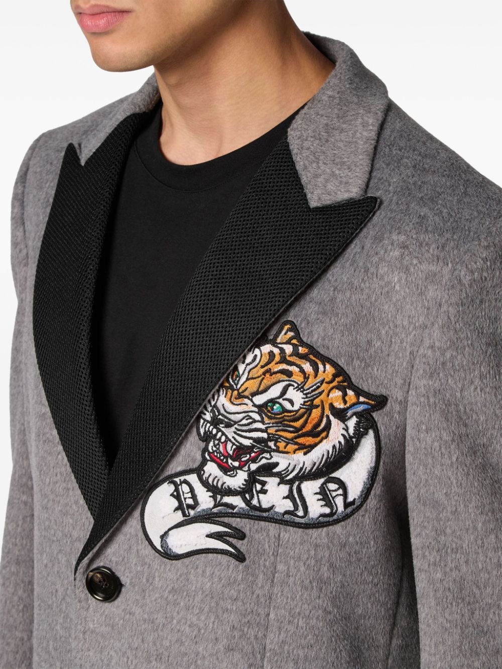 tiger-patch single-breasted coat - 4