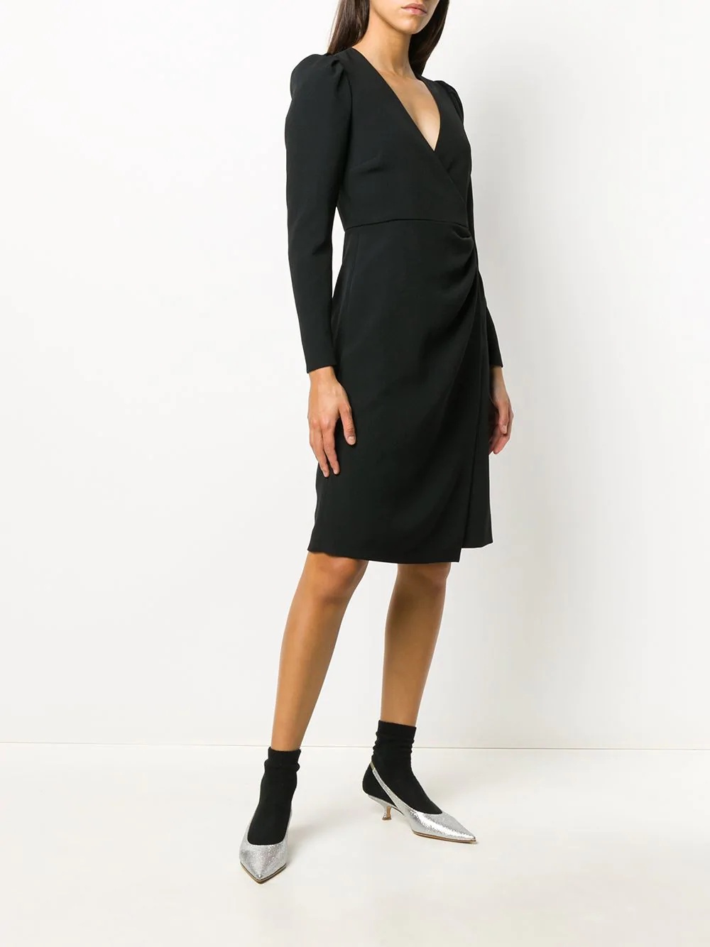 wrap-style long-sleeve dress - 3