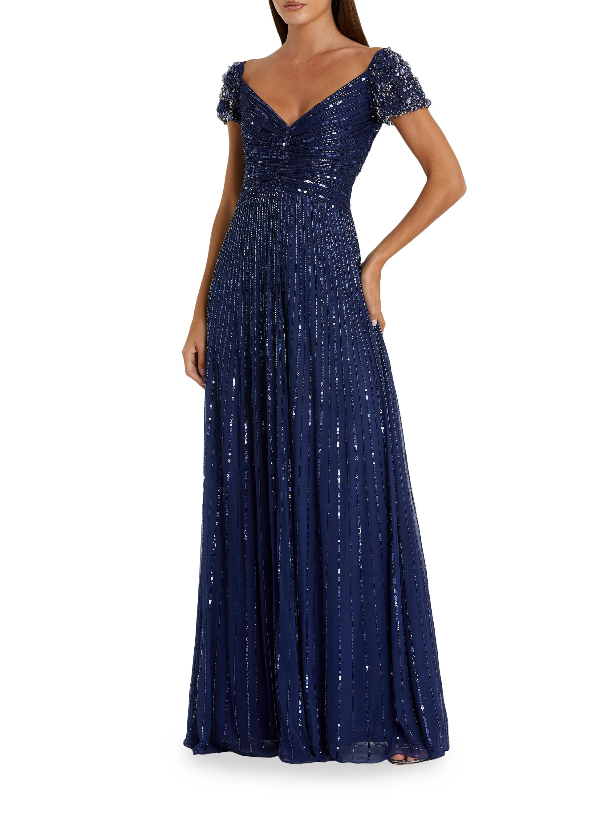 Women's Embellished Mesh Fit & Flare Gown - Sapphire - 1