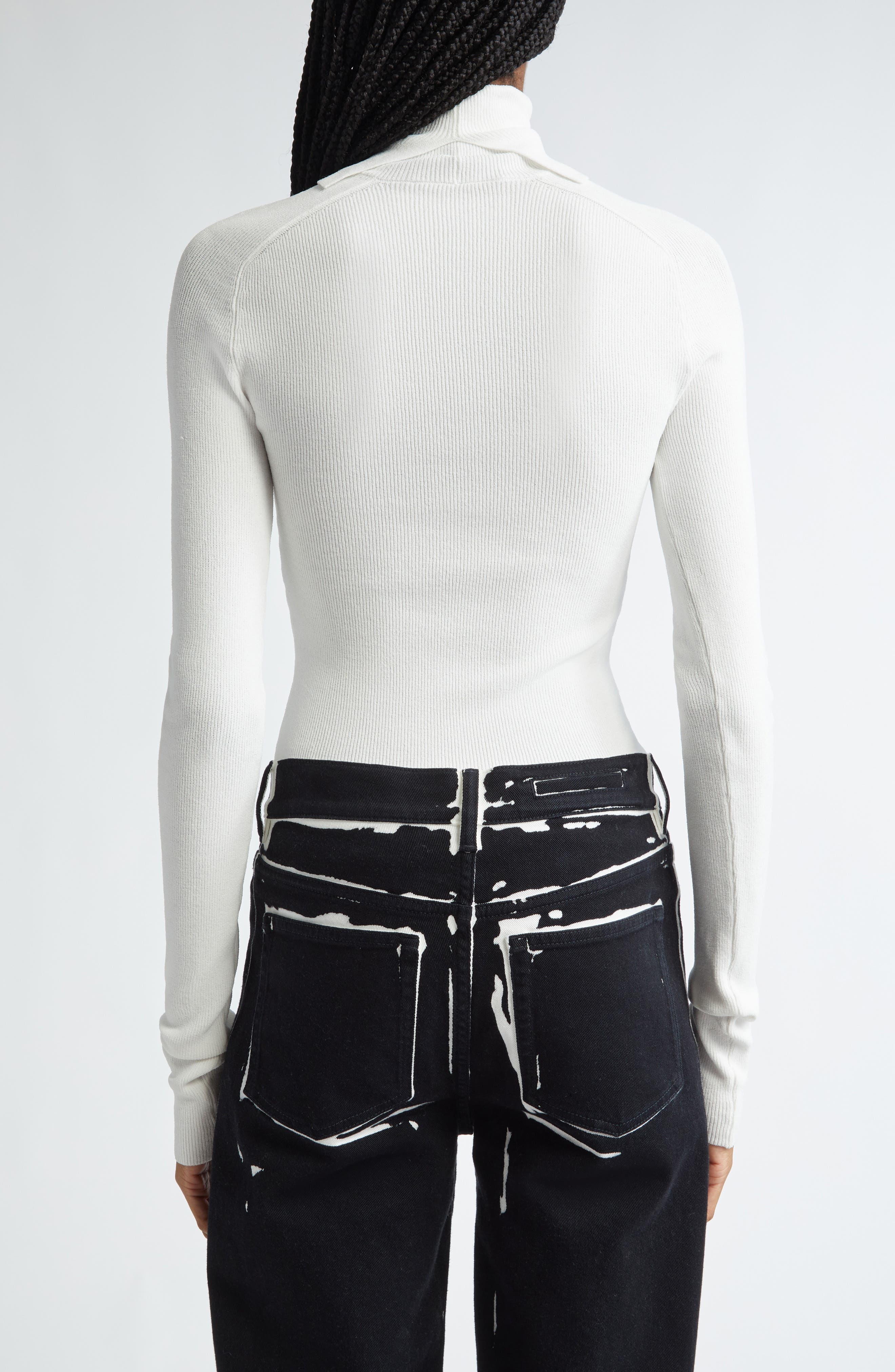 Proenza Schouler Fox Longline Logo Rib Turtleneck Top in White at Nordstrom - 3