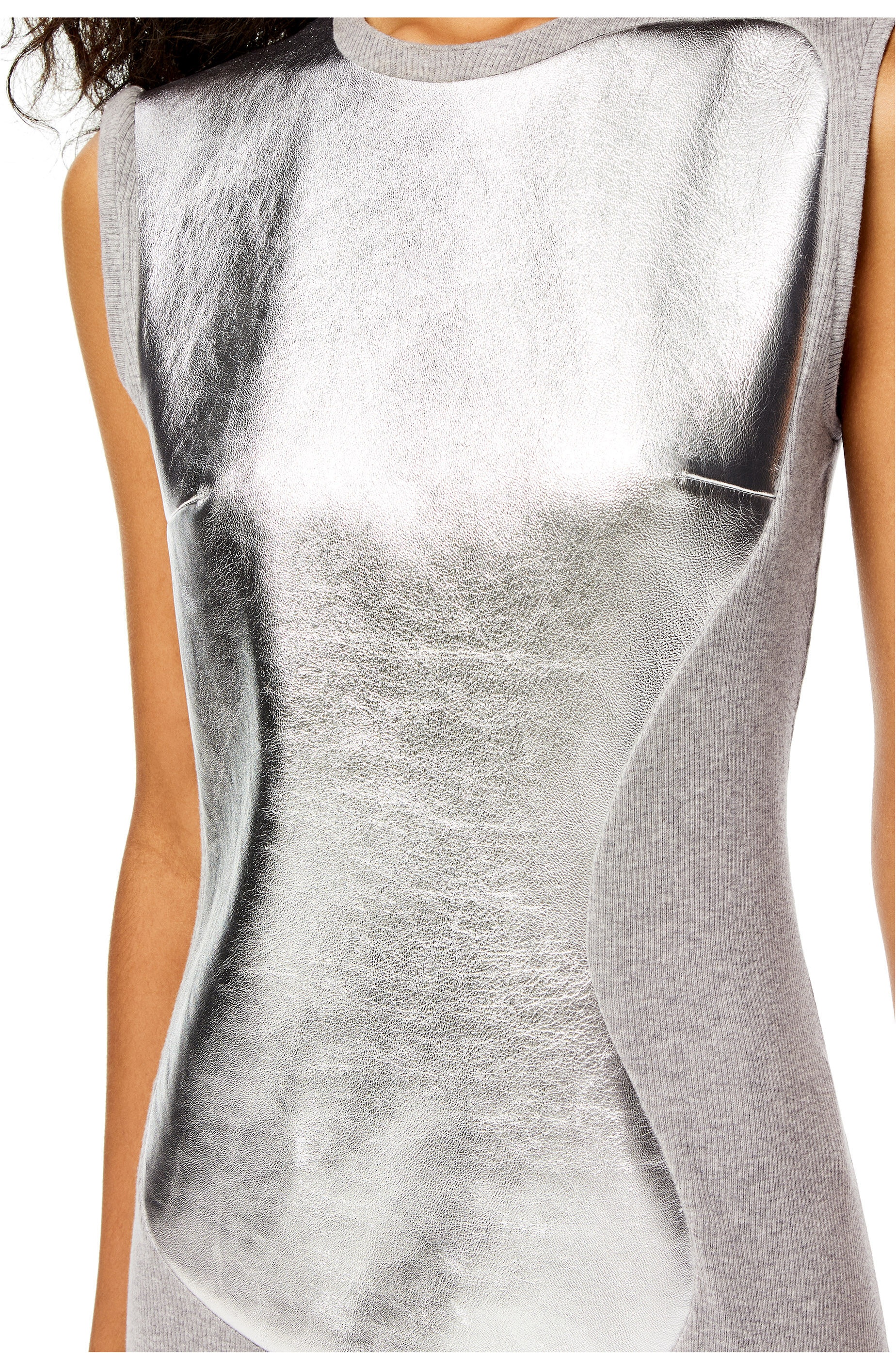 Leather panel long dress in cotton - 4