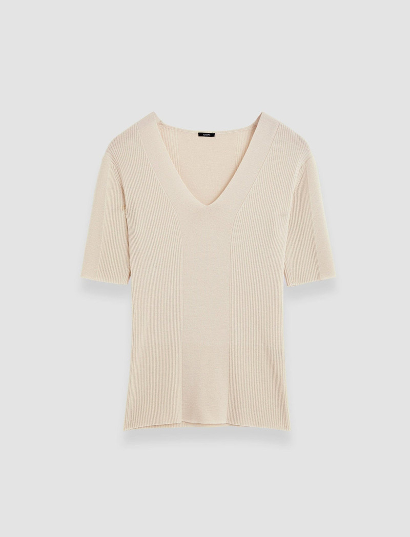 Fine Merino Rib V Neck Top 1