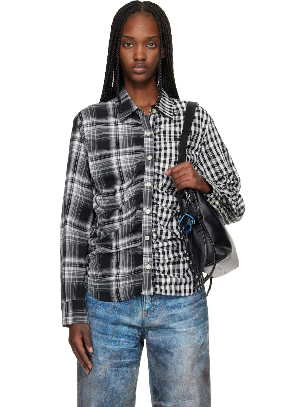 Black Shirred Check Shirt - 1