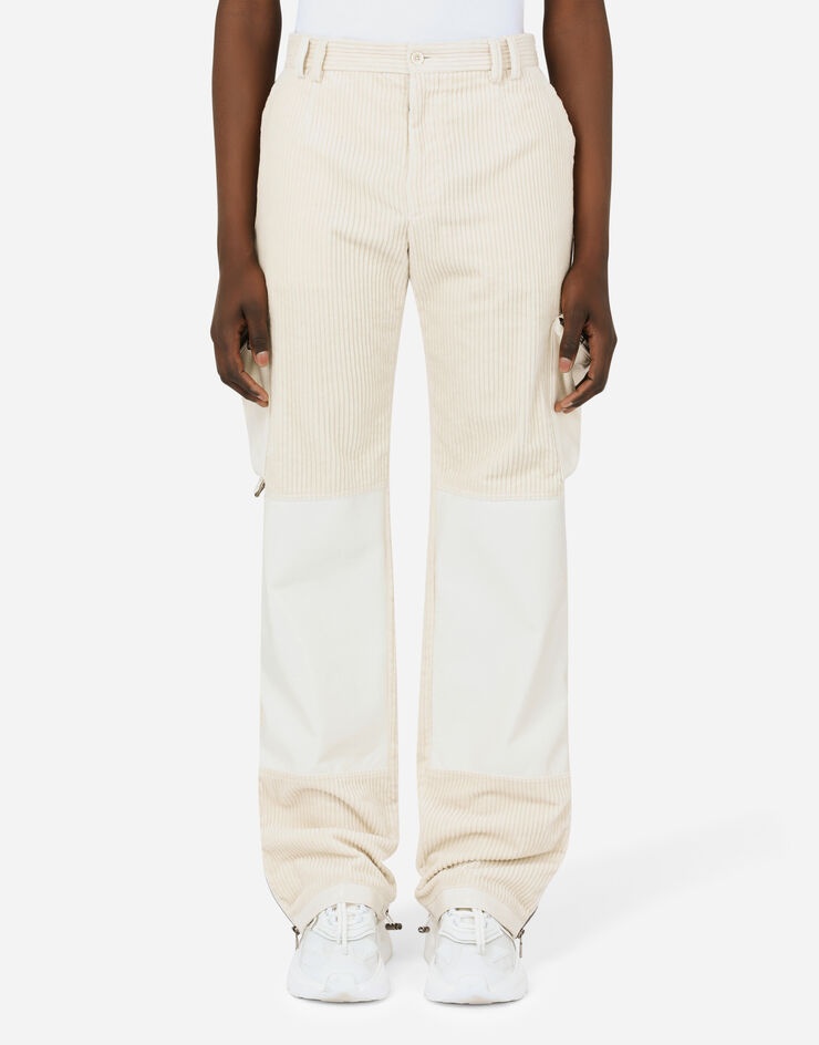 Corduroy cargo pants with coated fabric details - 1