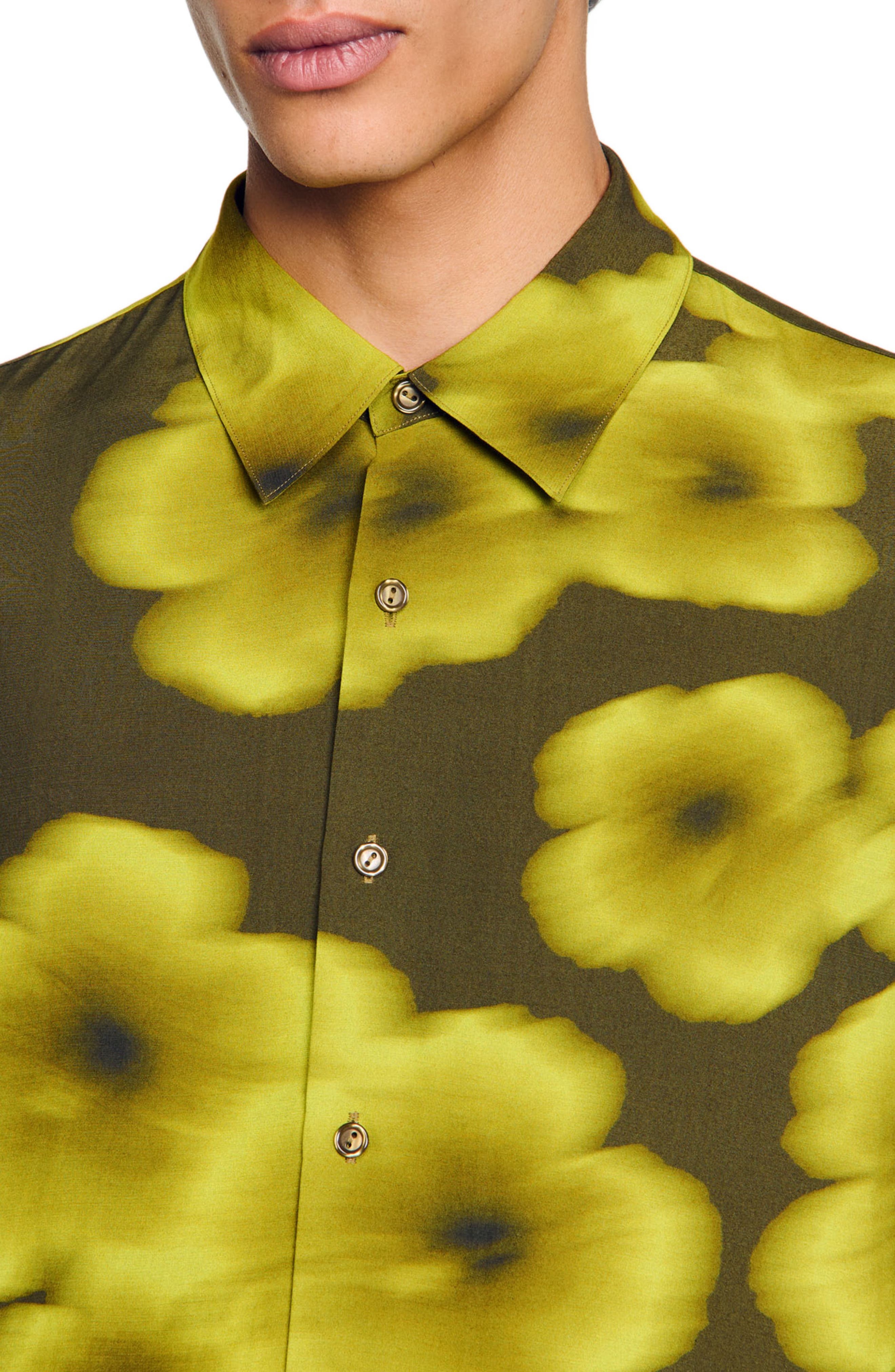 SANDRO Loose-fit floral shirt in Super Green at Nordstrom - 4