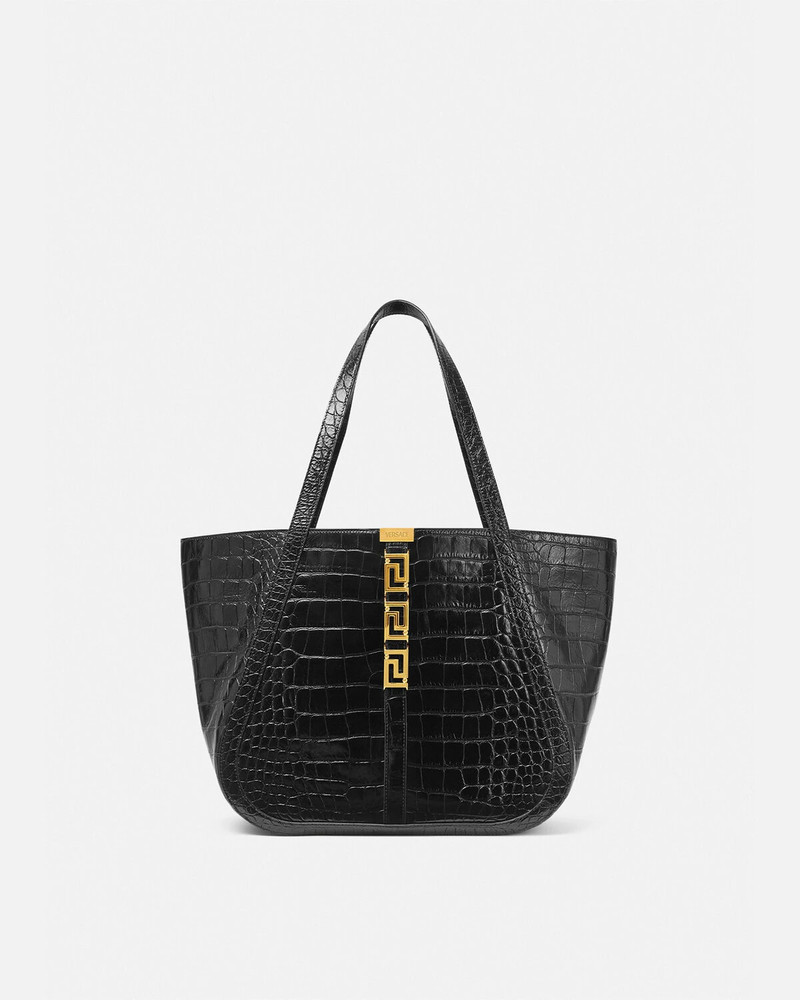 Croc-Effect Greca Goddess Large Tote Bag 1