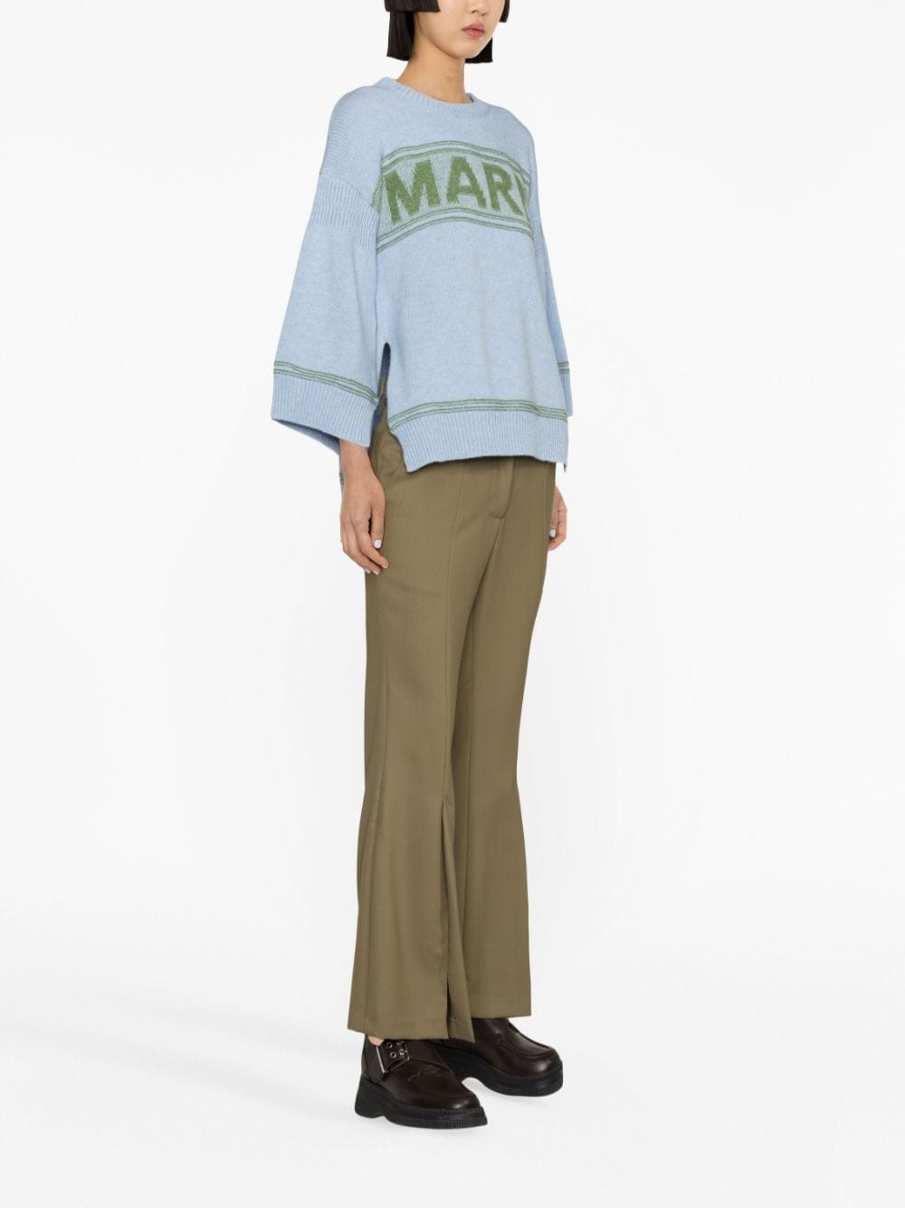 Marni intarsia-knit-logo virgin-wool sweater, Blue